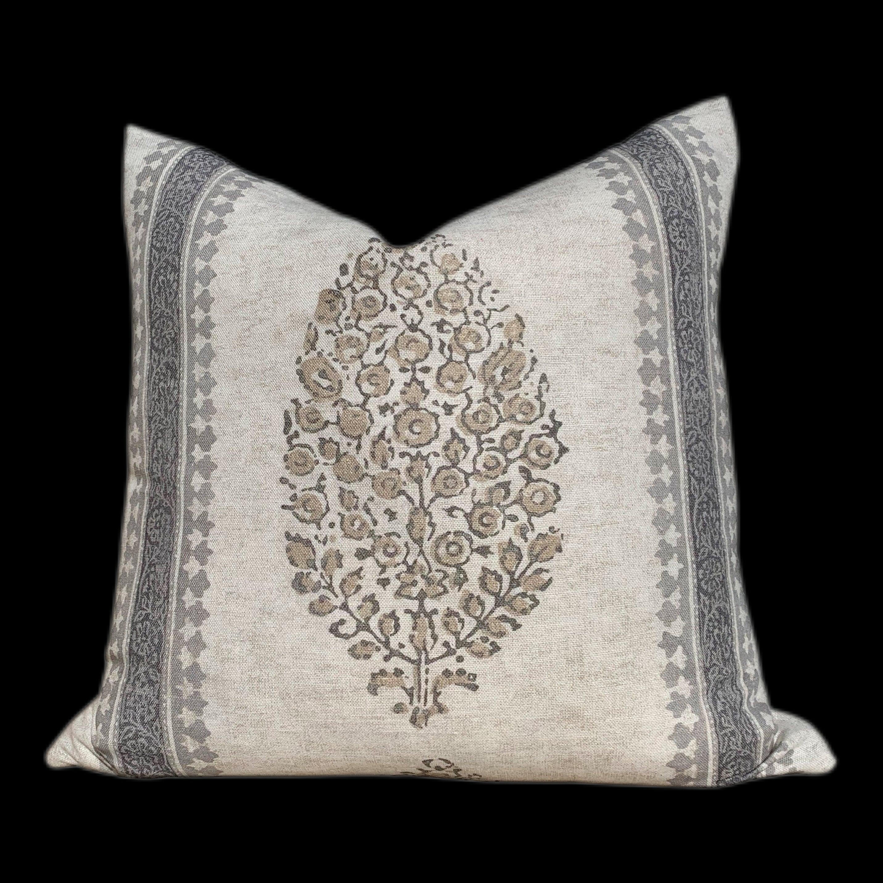 Thibaut Chappana Medallion Pillow in Gray. Designer pillows, accent cushion cover, decorative pillow, high end pillow.