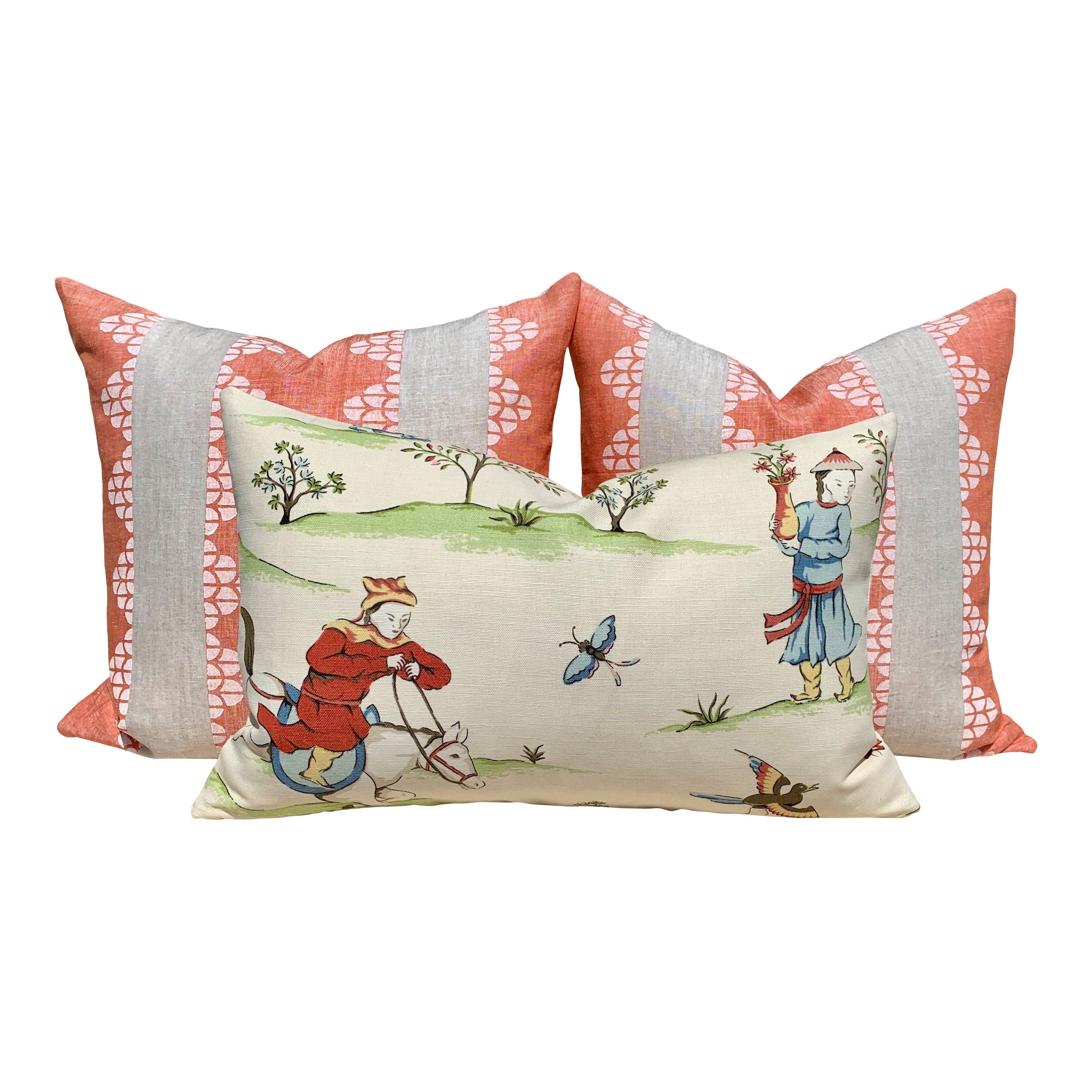 Thibaut Dhara Stripe Pillow in Coral. Lumbar Striped Accent Pillow Cover, Decorative Pillow Sham, Designer Pillows, Accent Pillow Throw