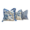 Chatelain French Blue Pillow , Brush Fringe. Floral French Country Blue and White Pillow Cover, Decorative Lumbar Cushion Euro Sham 26x26