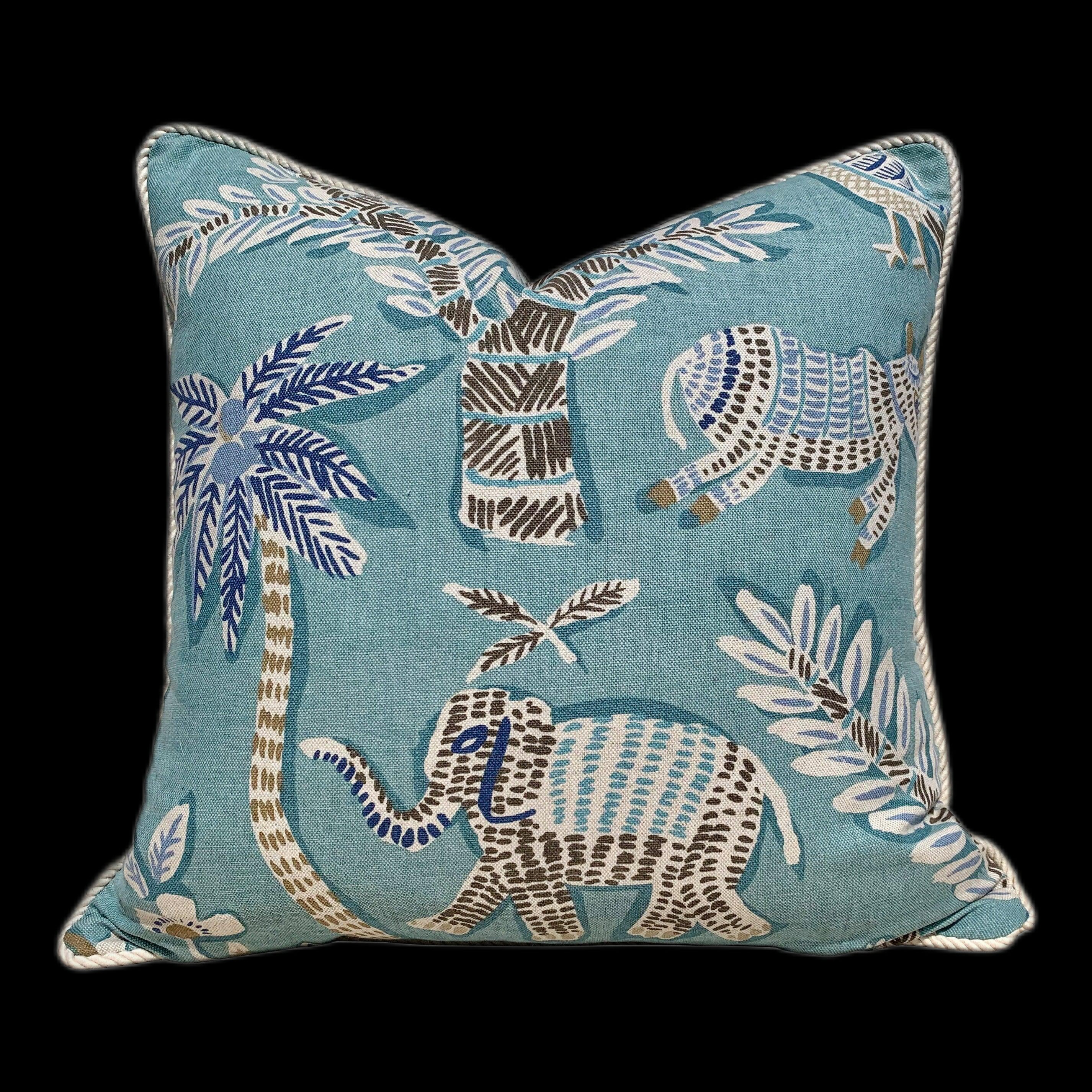 Thibaut Tropical Pillow Teal, Cotton Rope Trim. Decorative pillow, designer pillow cover, accent throw pillow, high end pillow, lumbar throw