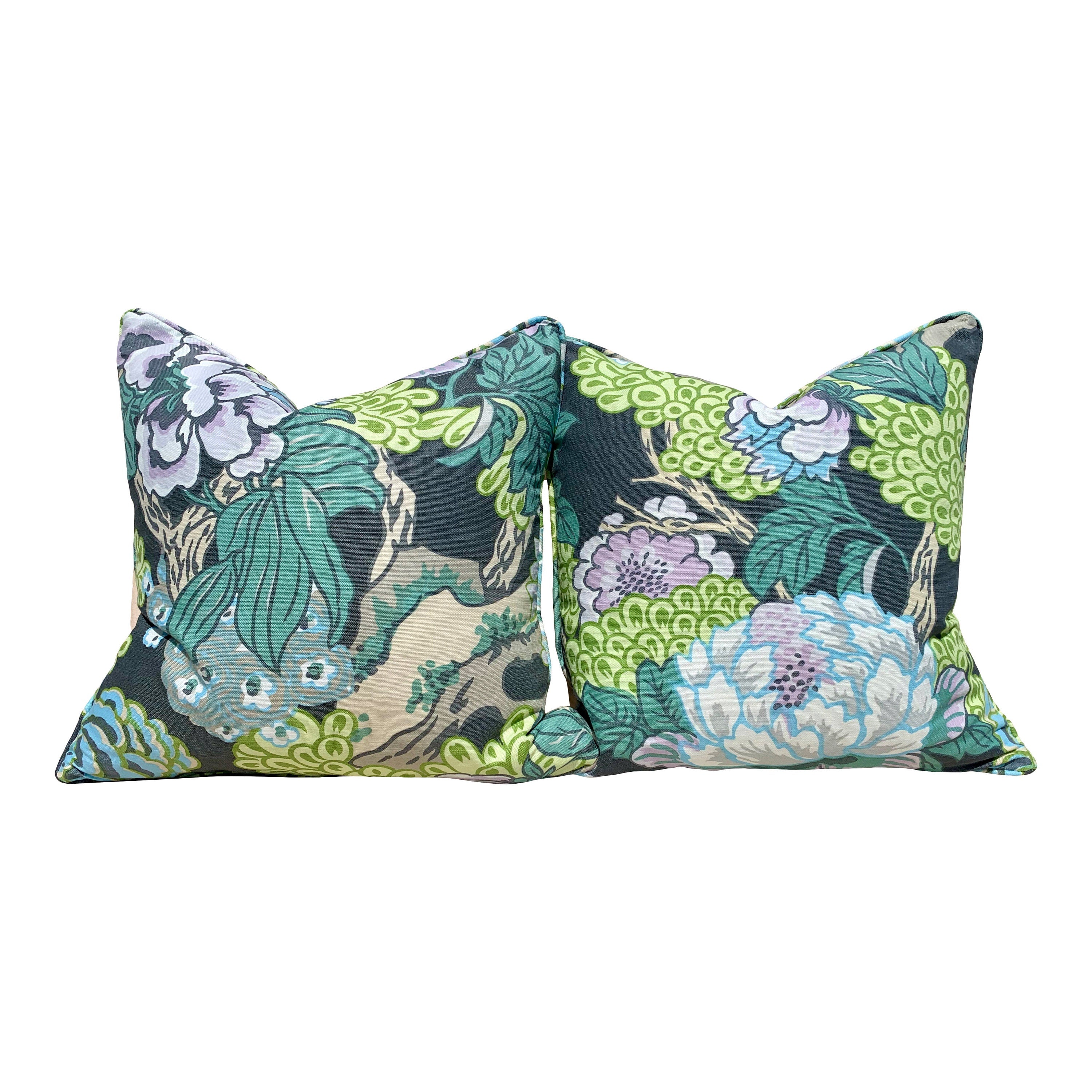 Thibaut Honshu Pillow in Gray and Lilac. Chinoiserie Floral Pillow. Lumbar Pillow. Designer pillow, accent pillow cover, high end cushion