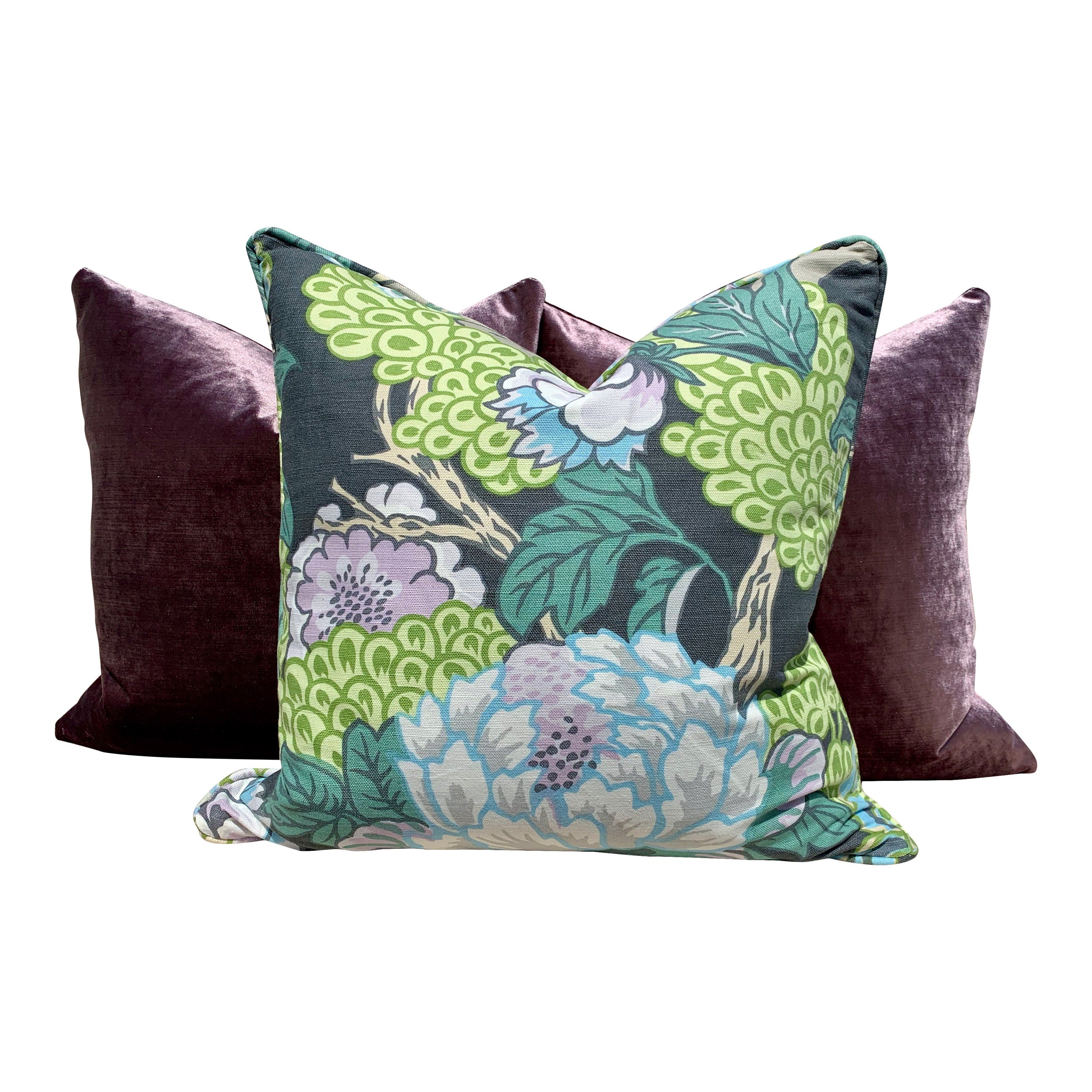 Thibaut Honshu Pillow in Gray and Lilac. Chinoiserie Floral Pillow. Lumbar Pillow. Designer pillow, accent pillow cover, high end cushion