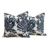 Thibaut Marine Coral Pillow in Charcoal. Lumbar Coastal Pillow. Designer Black and White Cushion Cover, Lumbar Pillow Throw with Pipping