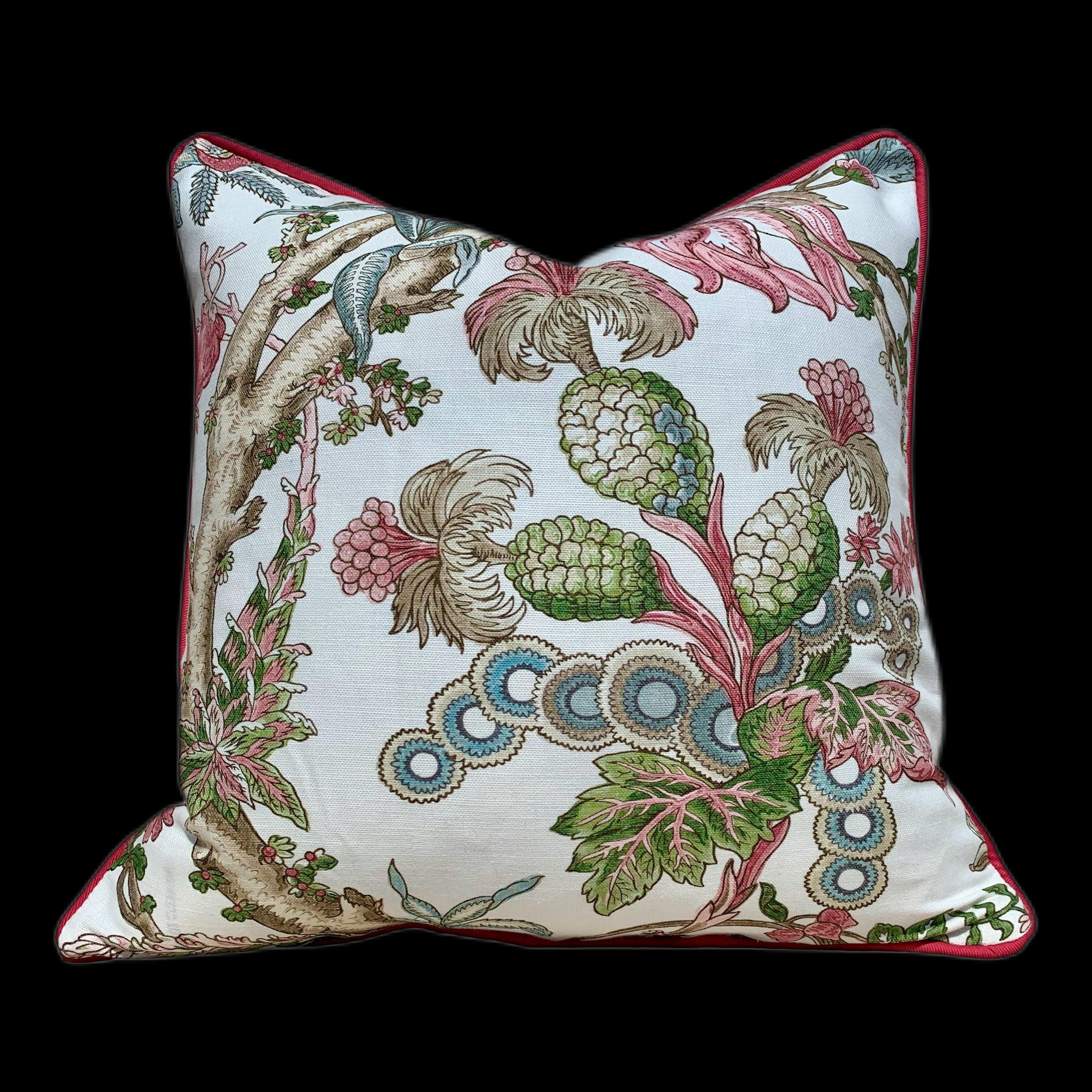 Chatelain Pillow Cover Blush Pink, Green. French Country Floral Decorative Pillow Cover in Blush Pink Green, Euro Sham in Pink and White