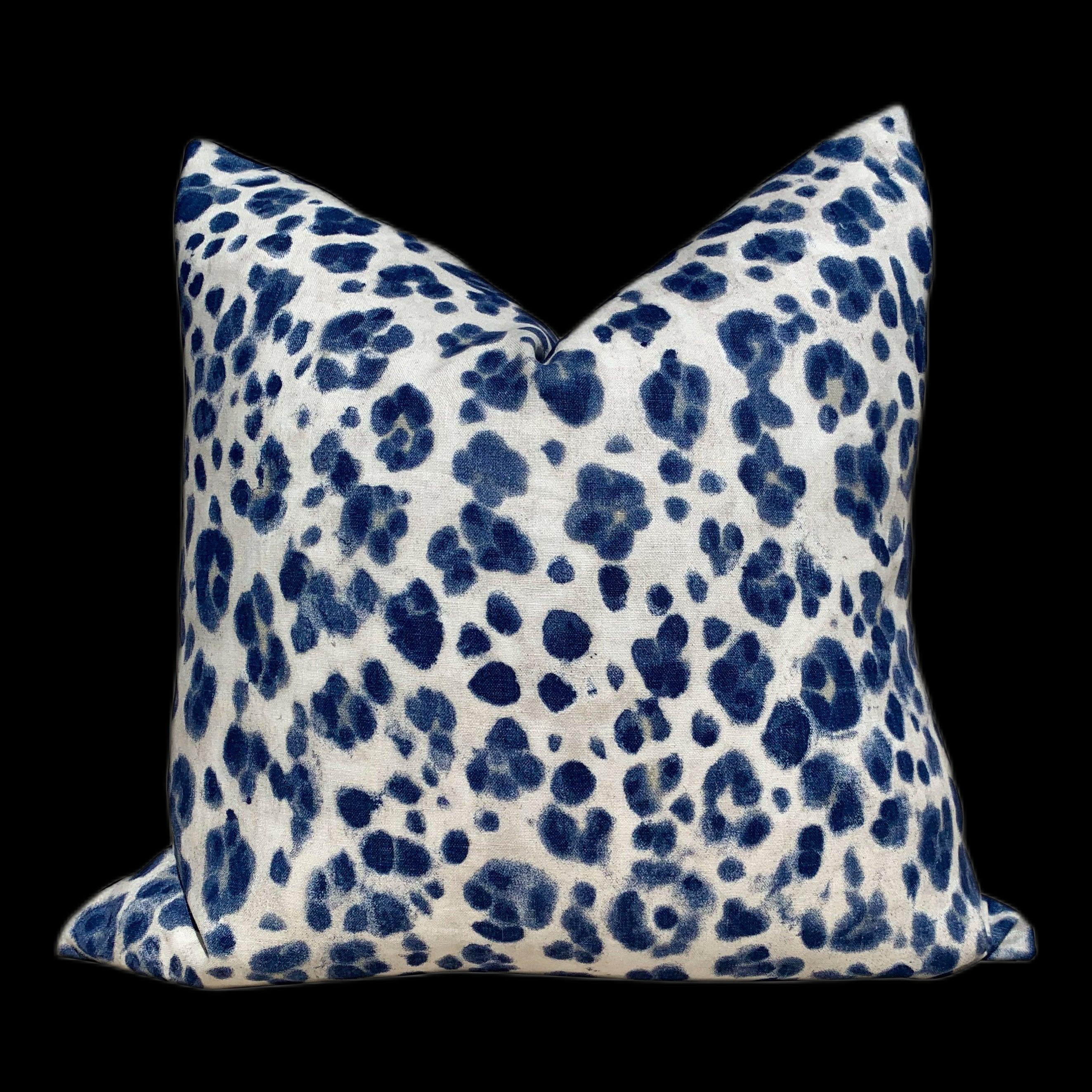 Panthera Linen Pillow Cover in Blue. Animal Skin Blue and White Lumbar Pillow cover, accent navy blue pillow sham, decorative euro sham