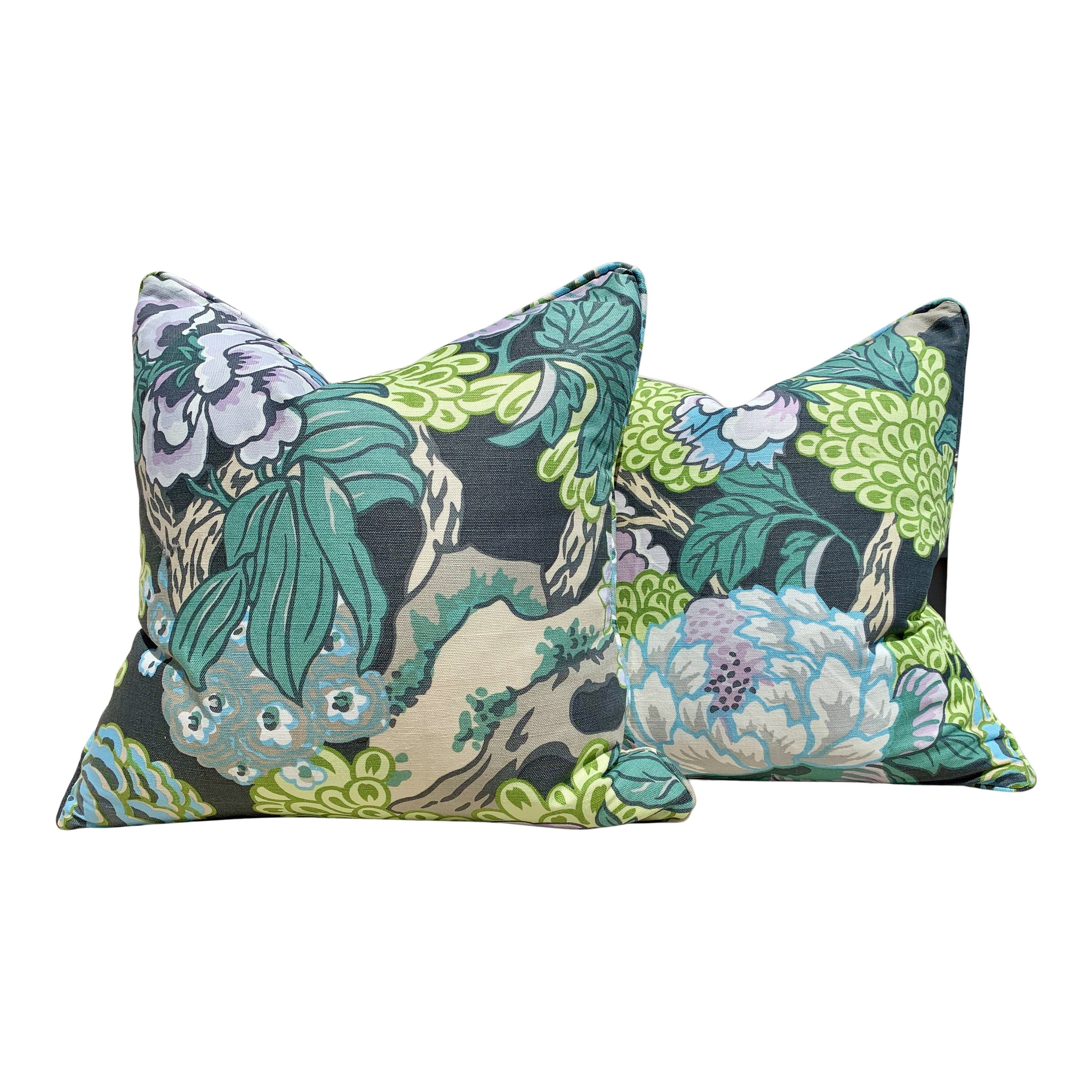 Thibaut Honshu Pillow in Gray and Lilac. Chinoiserie Floral Pillow. Lumbar Pillow. Designer pillow, accent pillow cover, high end cushion