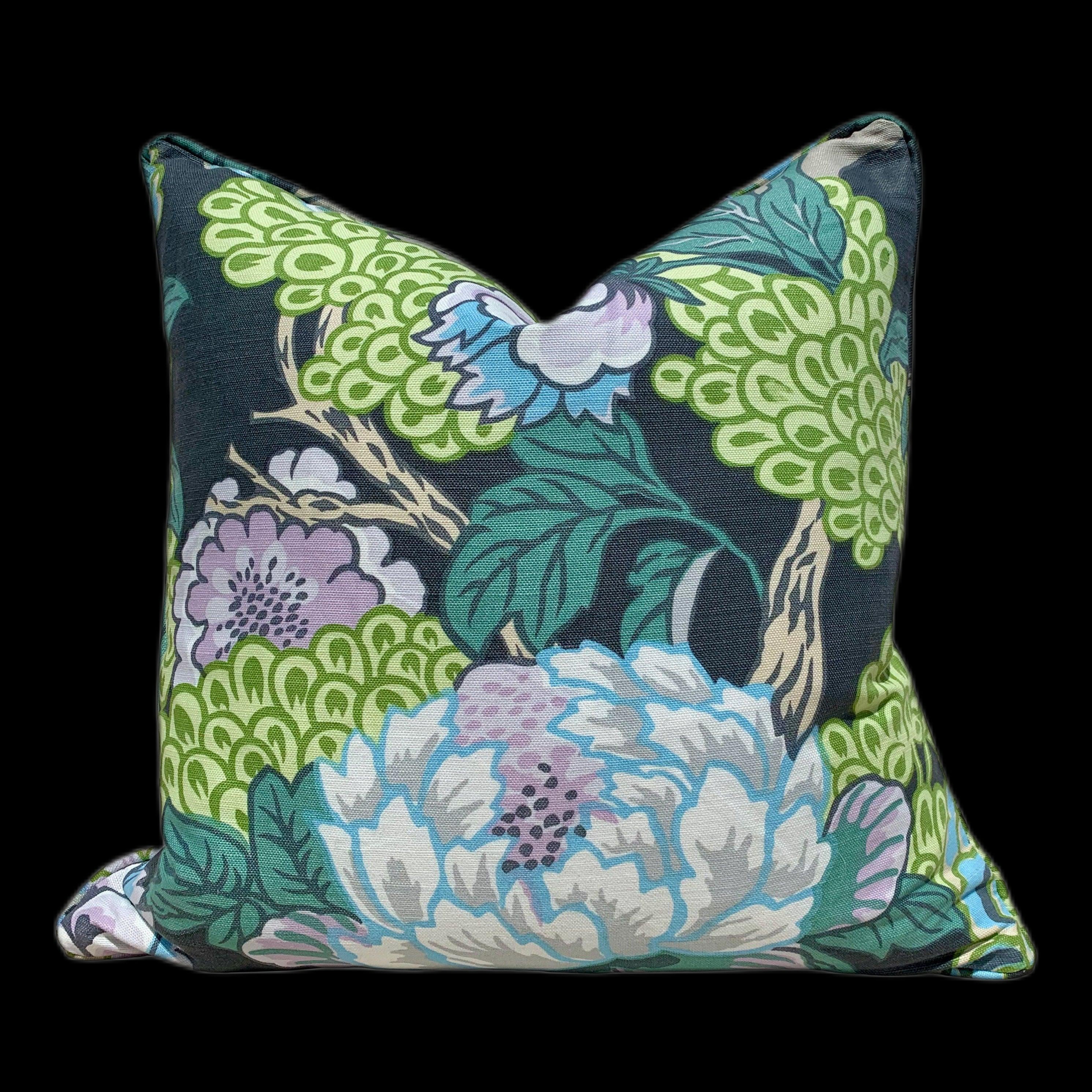 Thibaut Honshu Pillow in Gray and Lilac. Chinoiserie Floral Pillow. Lumbar Pillow. Designer pillow, accent pillow cover, high end cushion