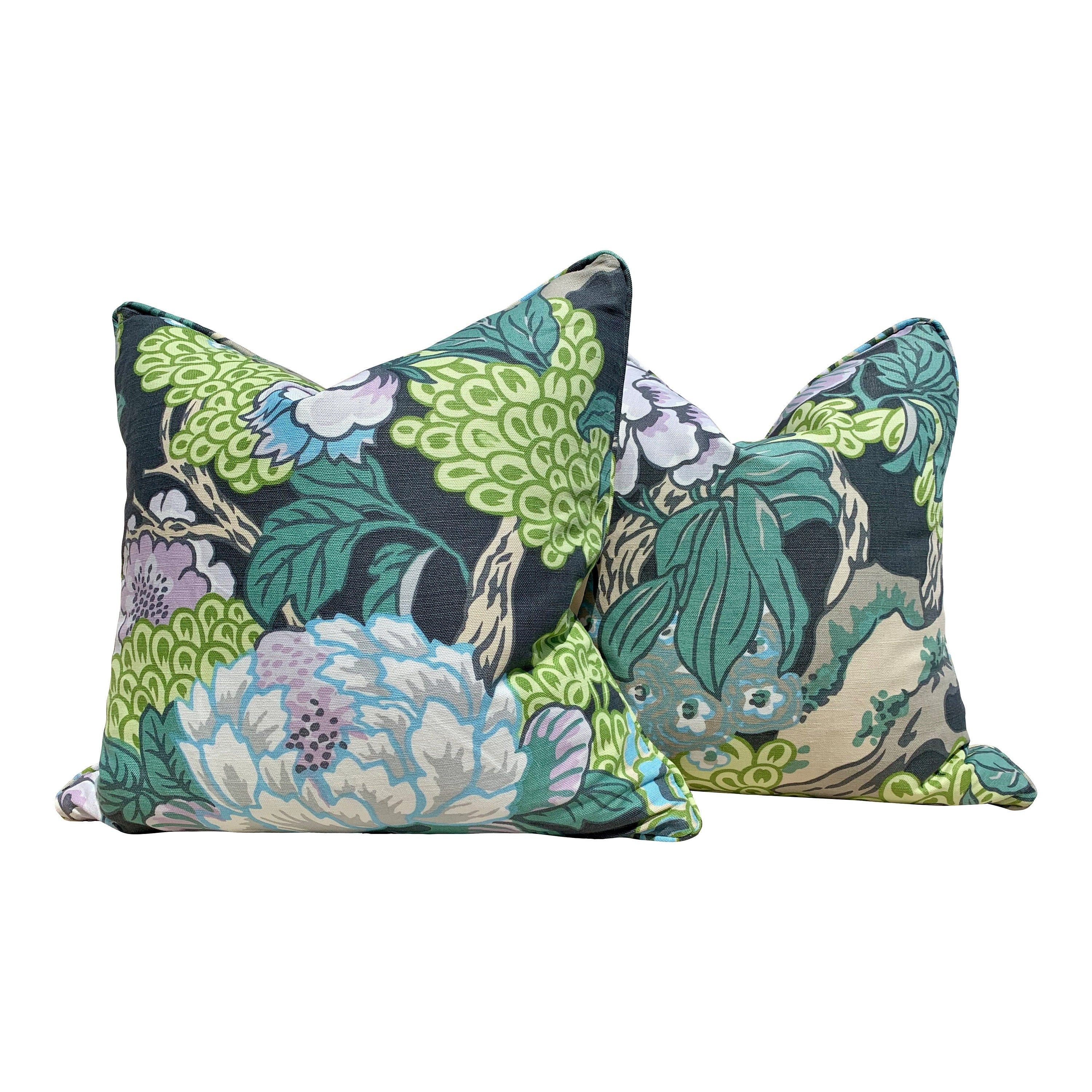 Thibaut Honshu Pillow in Gray and Lilac. Chinoiserie Floral Pillow. Lumbar Pillow. Designer pillow, accent pillow cover, high end cushion