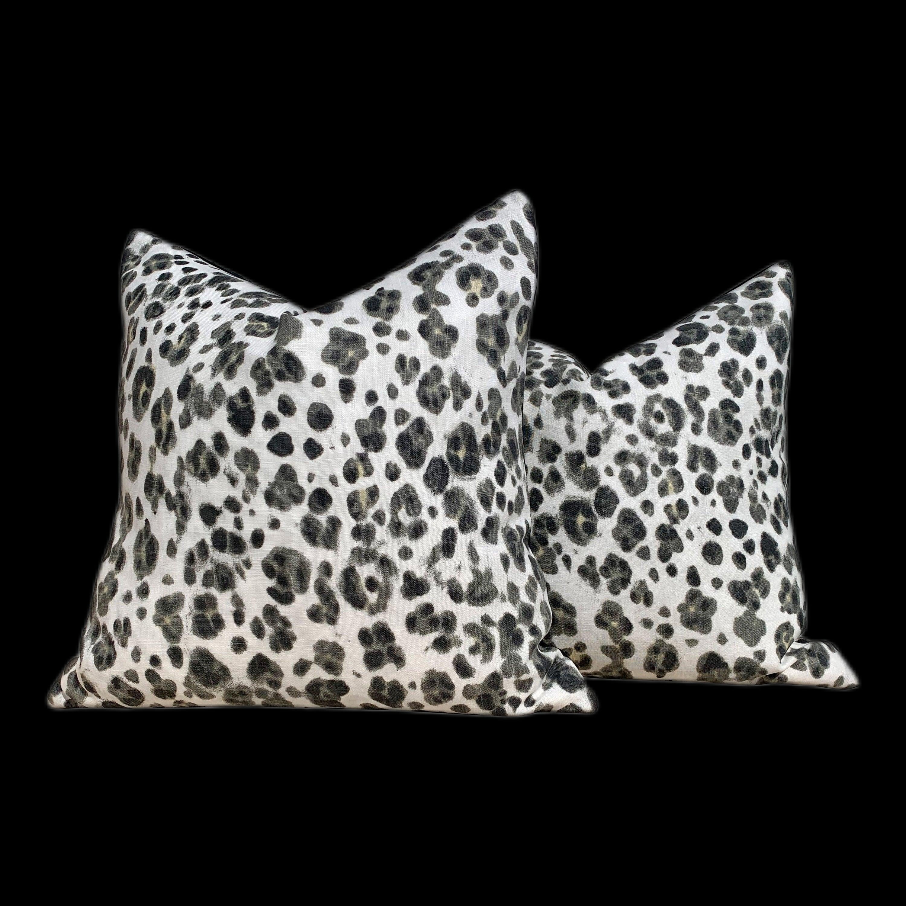 Panthera Linen Pillow Cover in Charcoal. Animal Skin Lumbar Pillow, accent pillow sham, decorative pillow throw, extra long lumbar pillow