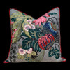 Thibaut Fairbanks Floral Pillow Embellished with Red Pipping. Designer Pillow, Accent Cushion Cover, Gray  Throw Pillow, Multicolor Pillow