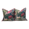 Load image into Gallery viewer, Thibaut Fairbanks Floral Pillow Embellished with Red Pipping. Designer Pillow, Accent Cushion Cover, Gray  Throw Pillow, Multicolor Pillow