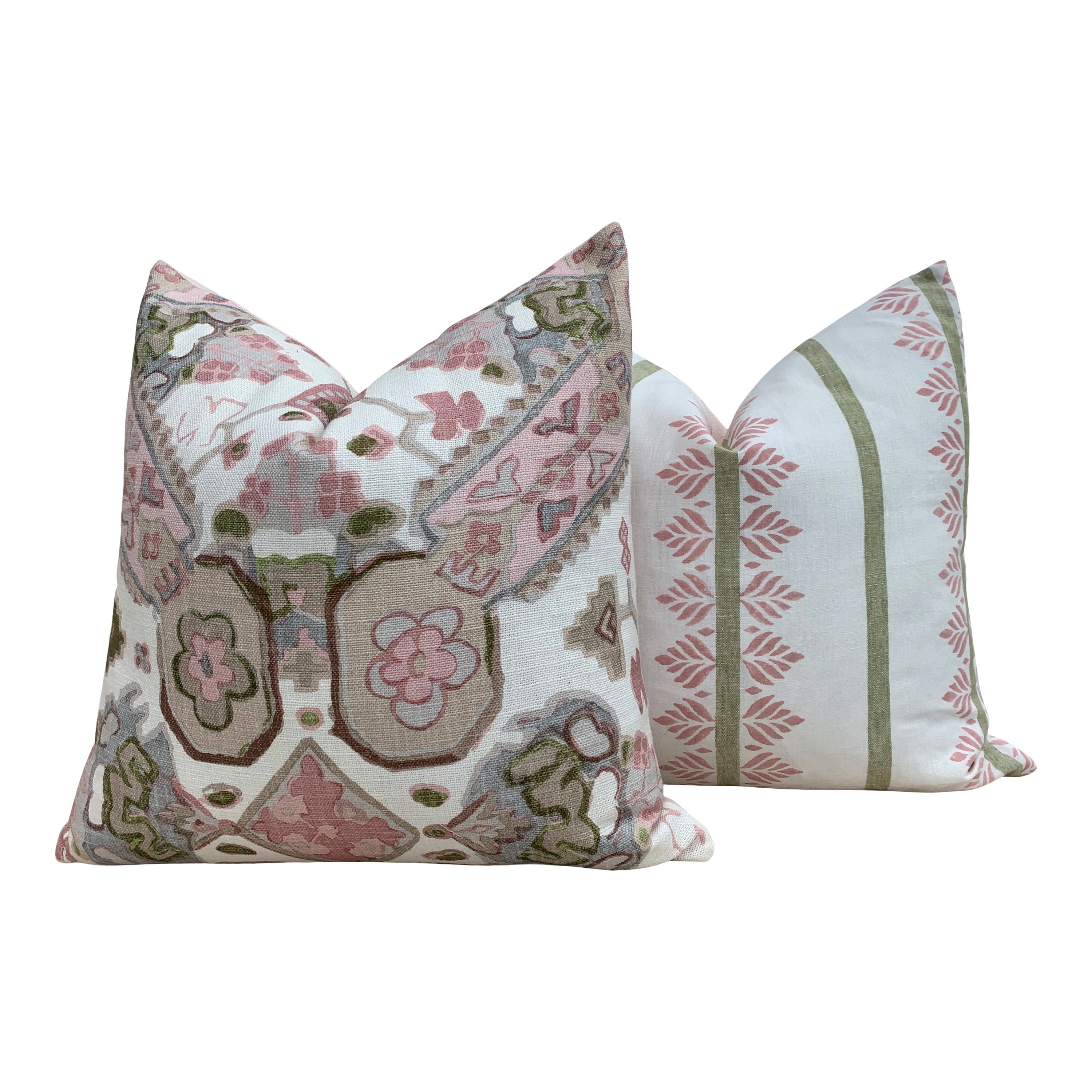 Thibaut Persian Caret Pillow Blush. Lumbar Pink Pillow //  Designer Fabric Pillow // Euro Sham 26x26