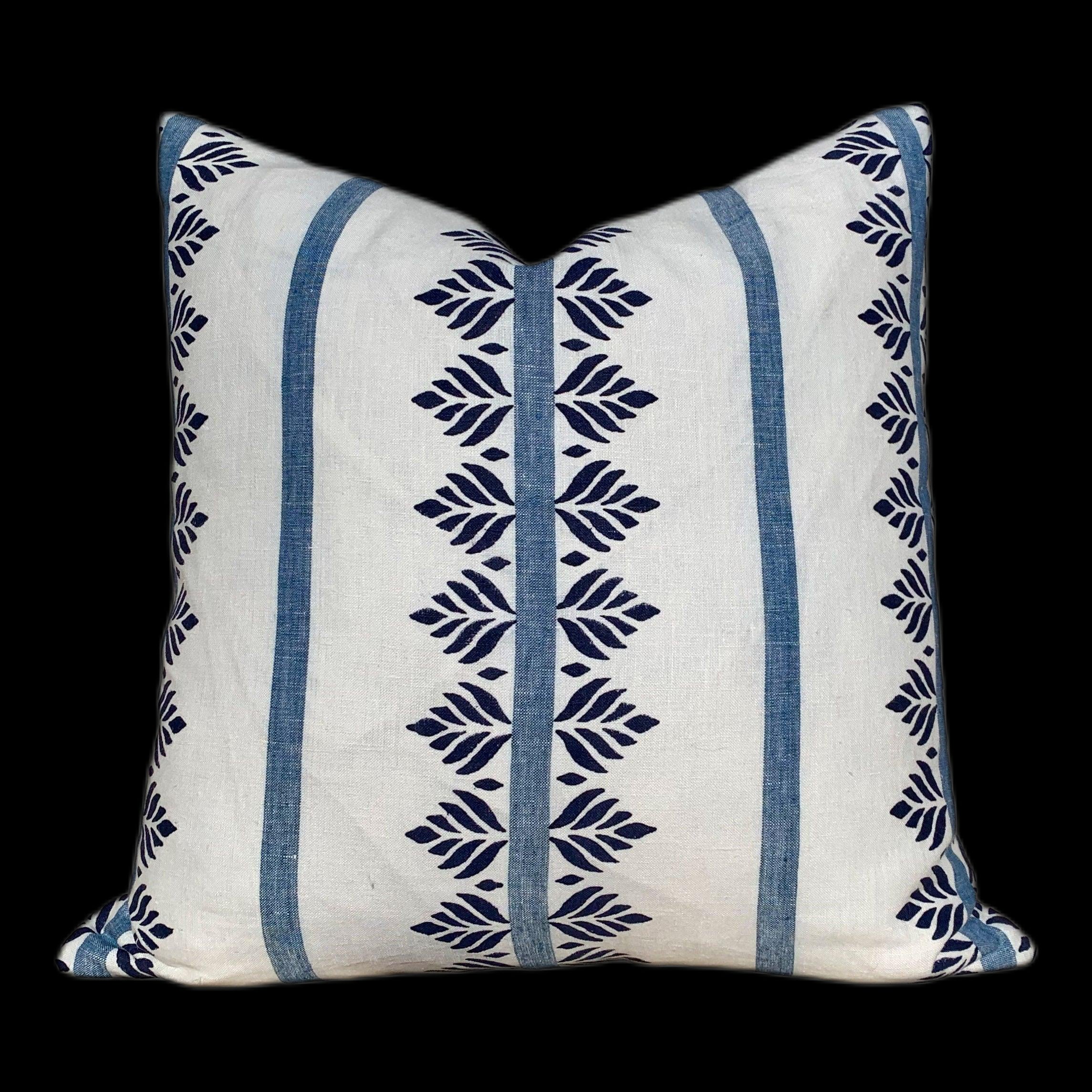 Thibaut Fern Stripe Pillow in Blue.  Striped Navy Pillow, Blue Lumbar Pillow, Designer Throw Pillow, Designer Lumbar Pillow