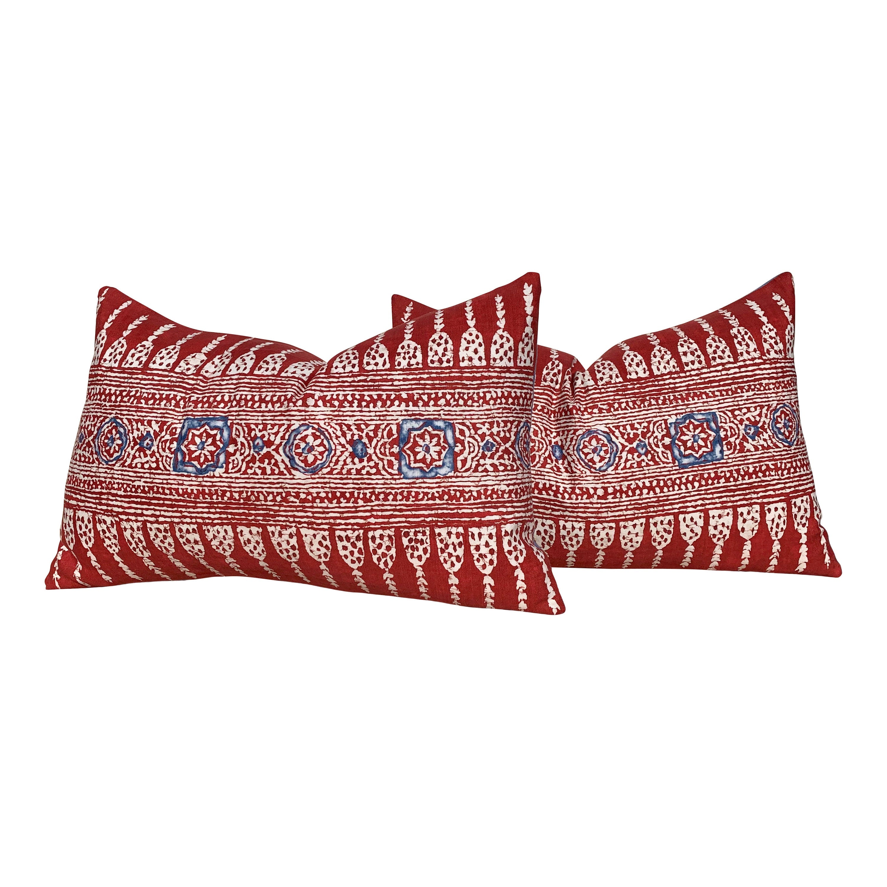 Thibaut Javanese Stripe Pillow in Red. Lumbar Striped Pillow, Boho Red Pillow, Euro Sham 26X26, Blue and Red Cushion Cover, 