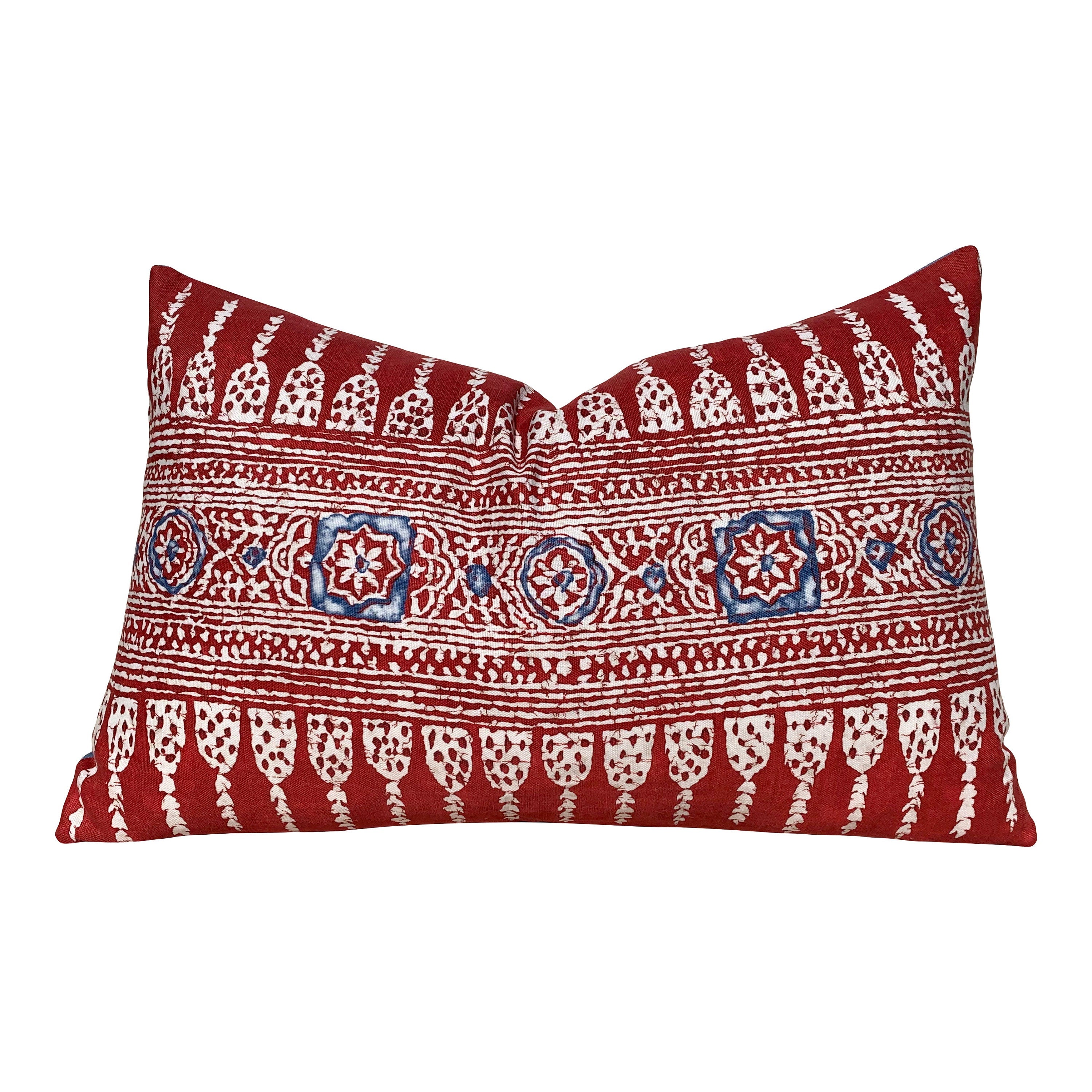 Thibaut Javanese Stripe Pillow in Red. Lumbar Striped Pillow, Boho Red Pillow, Euro Sham 26X26, Blue and Red Cushion Cover, 