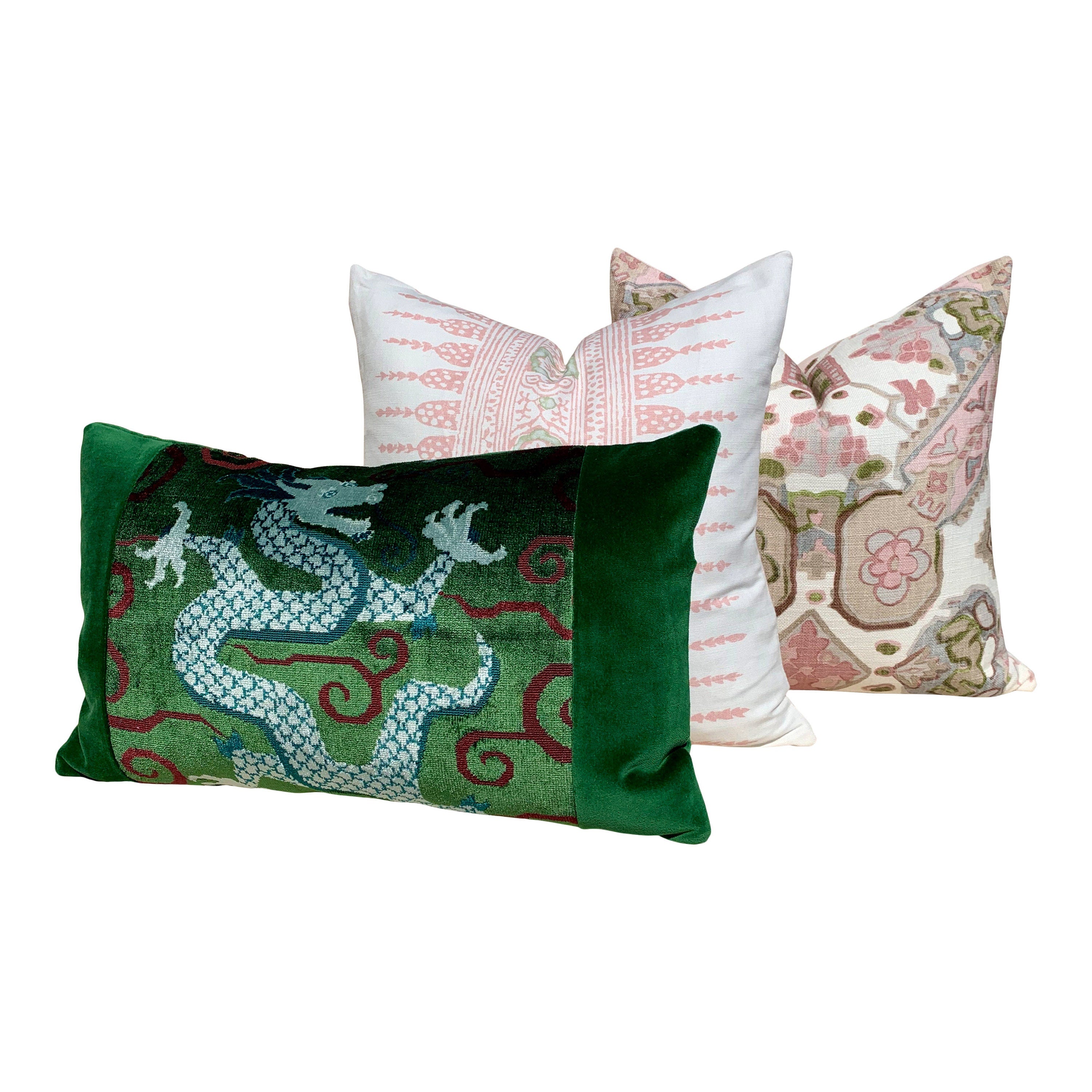 Schumacher Bixi Velvet Lumbar Pillow in Green. Lumbar Decorative Velvet Pillow. Designer pillows, accent cushion cover, decorative pillow