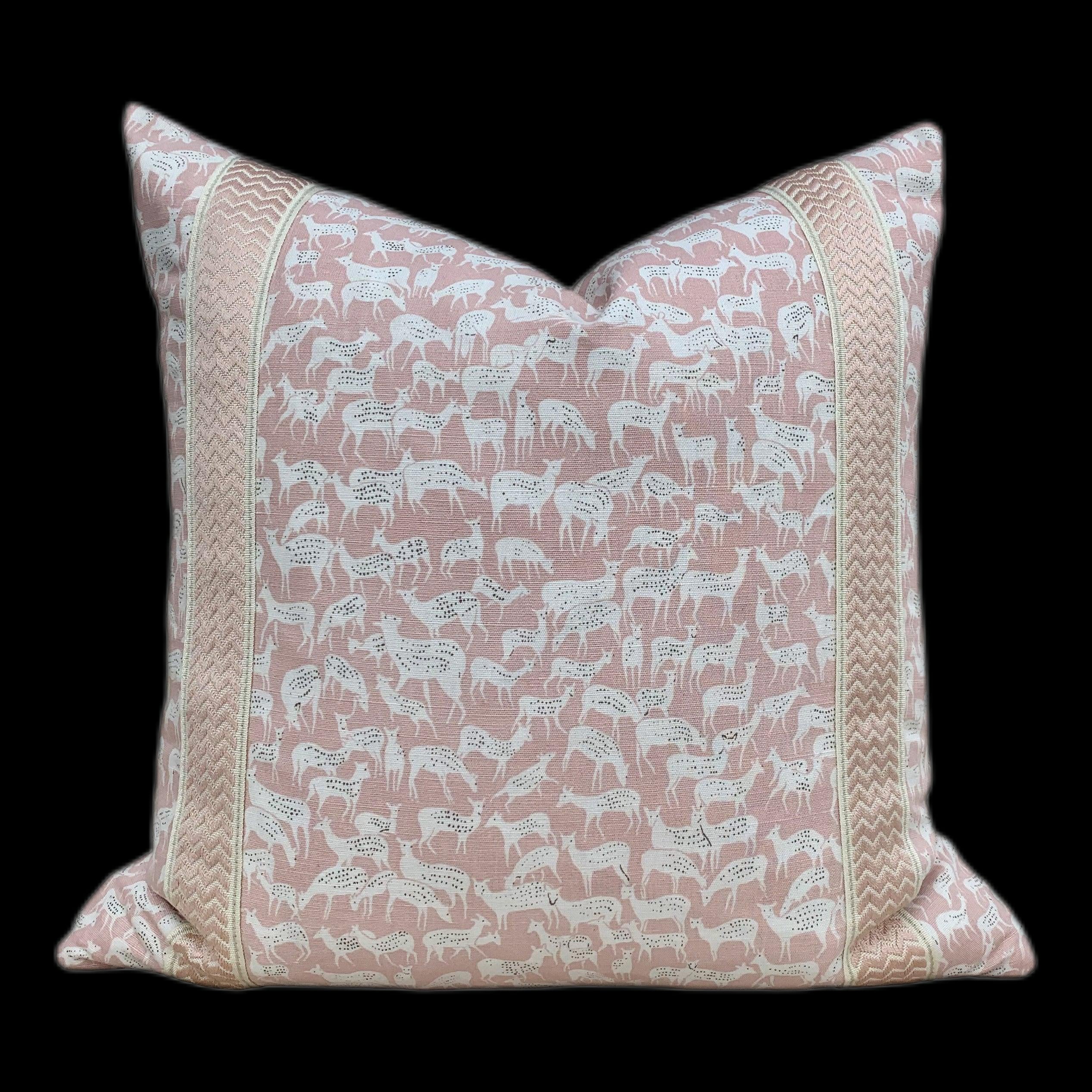 Schumacher Fauna Pillow in Blush. Decorative Pillow, accent throw cushion, designer pillow cover, lumbar accent pillow.