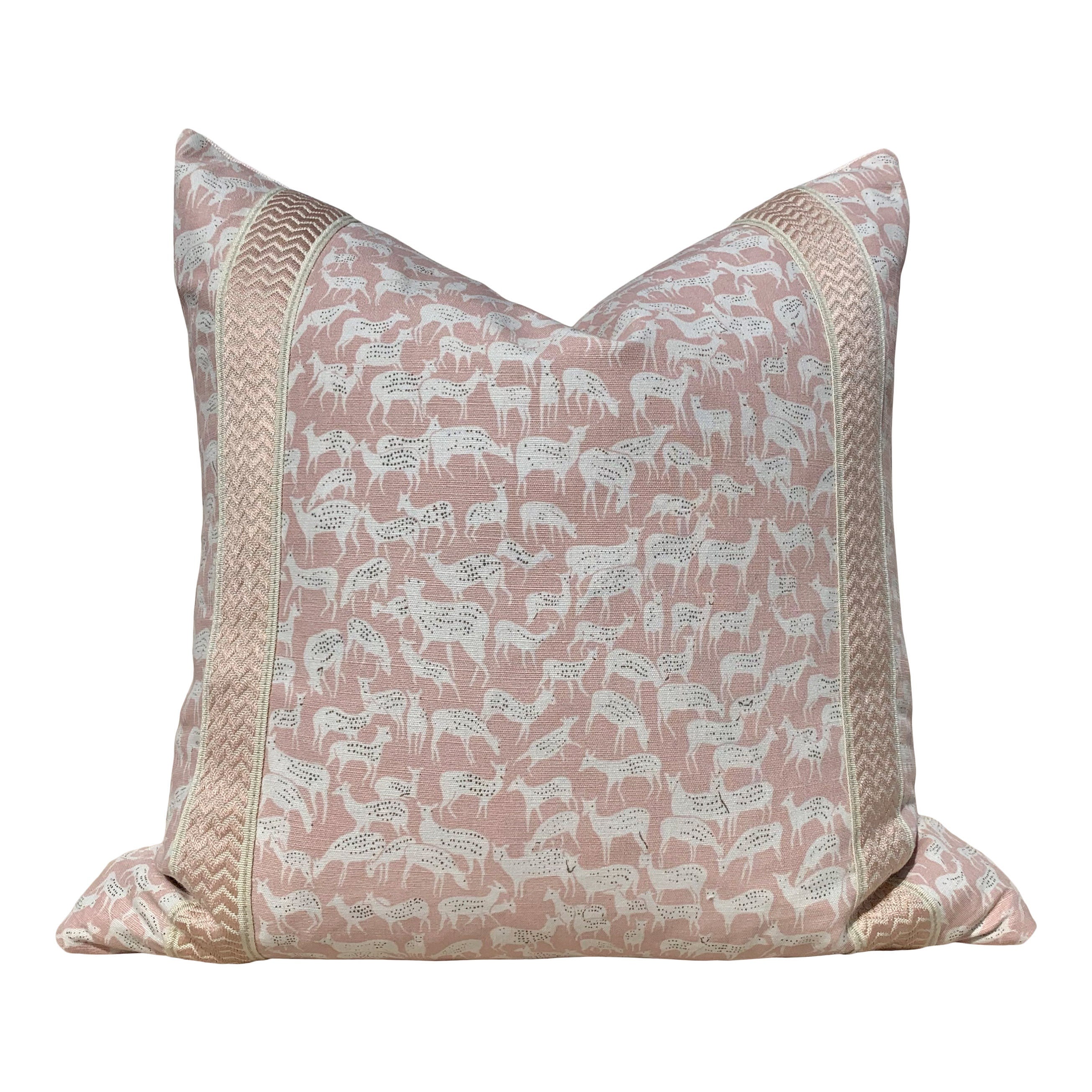 Schumacher Fauna Pillow in Blush. Decorative Pillow, accent throw cushion, designer pillow cover, lumbar accent pillow.