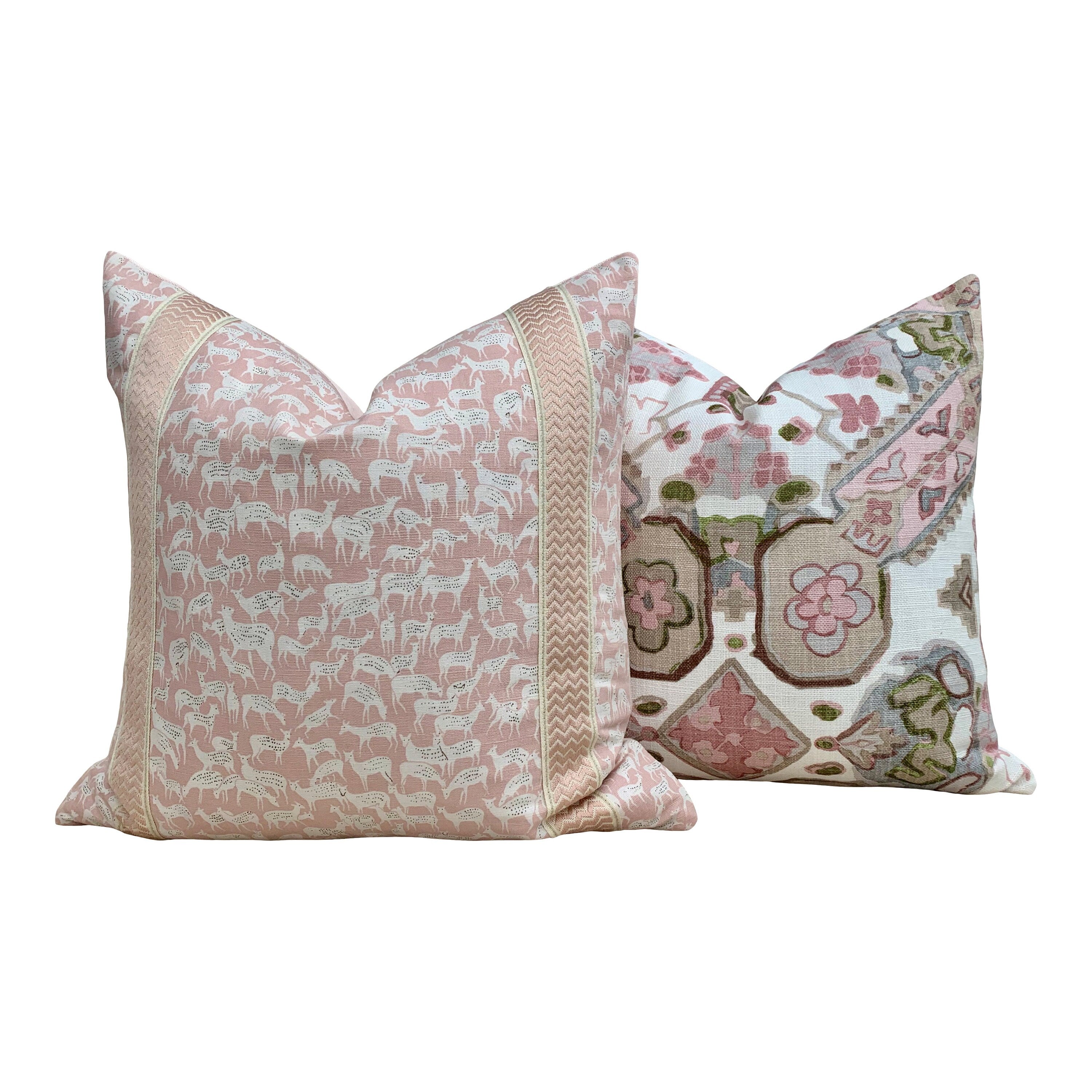 Schumacher Fauna Pillow in Blush. Decorative Pillow, accent throw cushion, designer pillow cover, lumbar accent pillow.