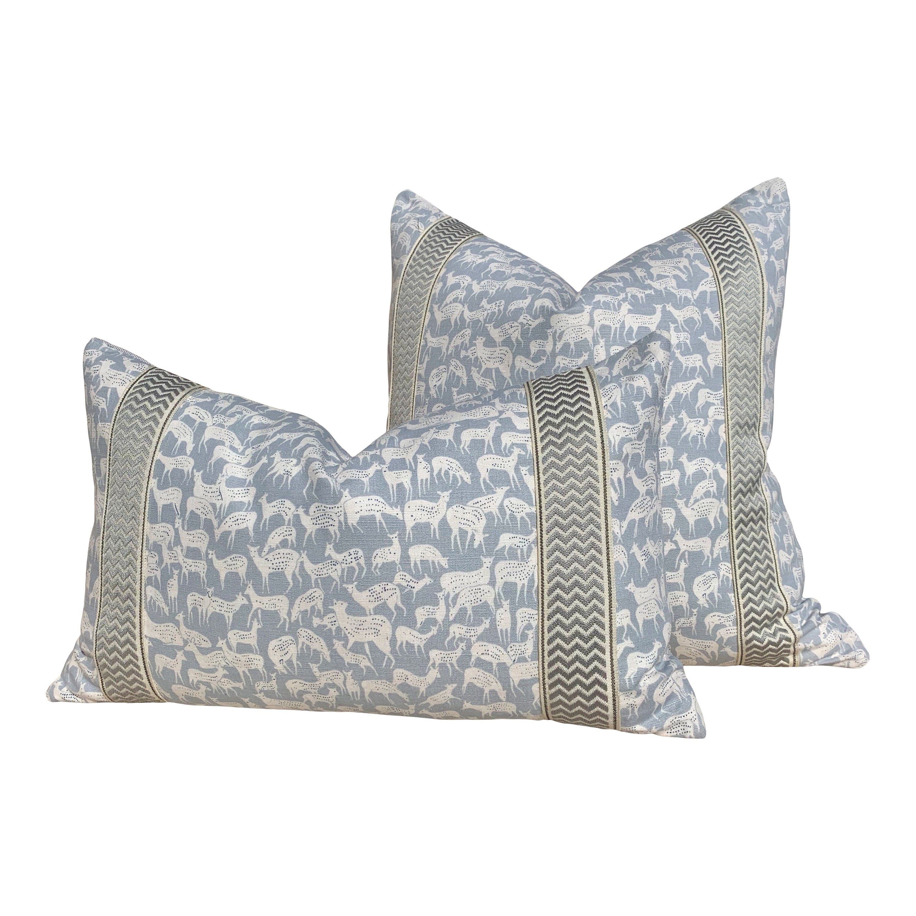 Schumacher Fauna Pillow in Slate Blue. Animal Print Pillow // Modern  pillow cover // Long lumbar pillow.