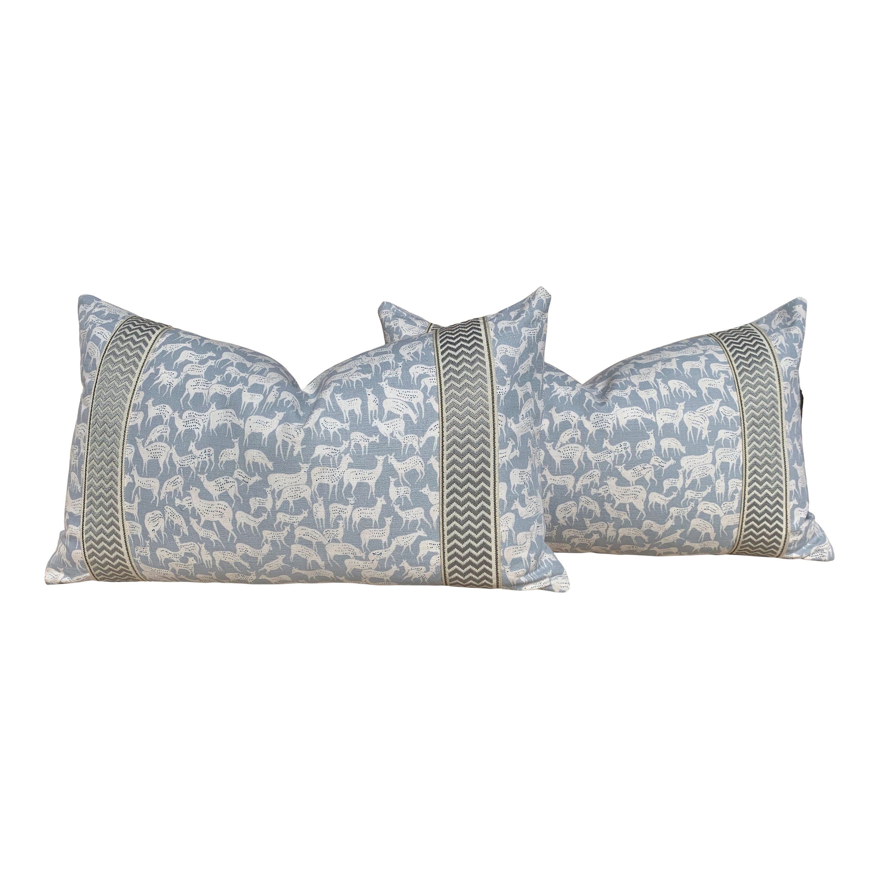 Schumacher Fauna Pillow in Slate Blue. Animal Print Pillow // Modern  pillow cover // Long lumbar pillow.