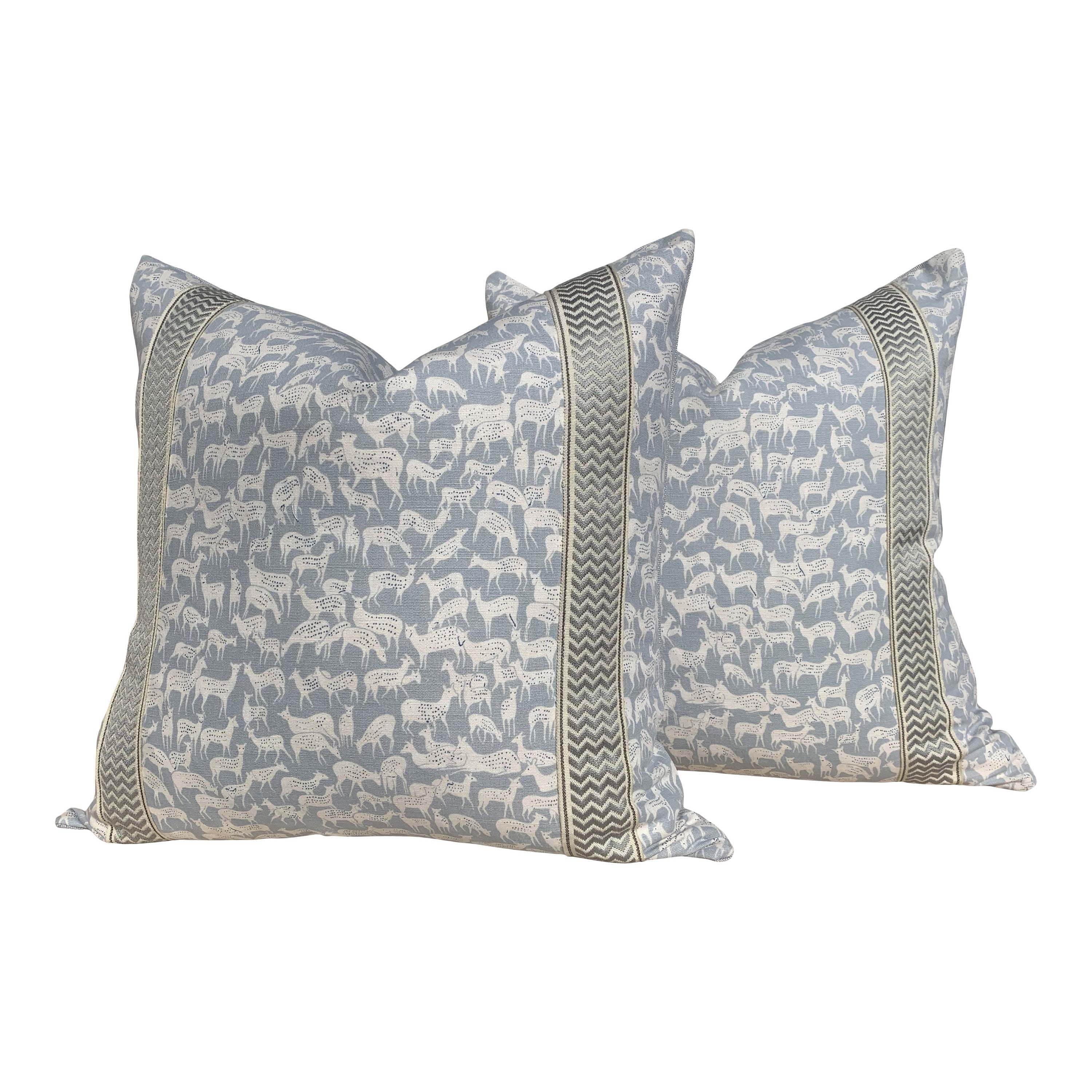 Schumacher Fauna Pillow in Slate Blue. Animal Print Pillow // Modern  pillow cover // Long lumbar pillow.