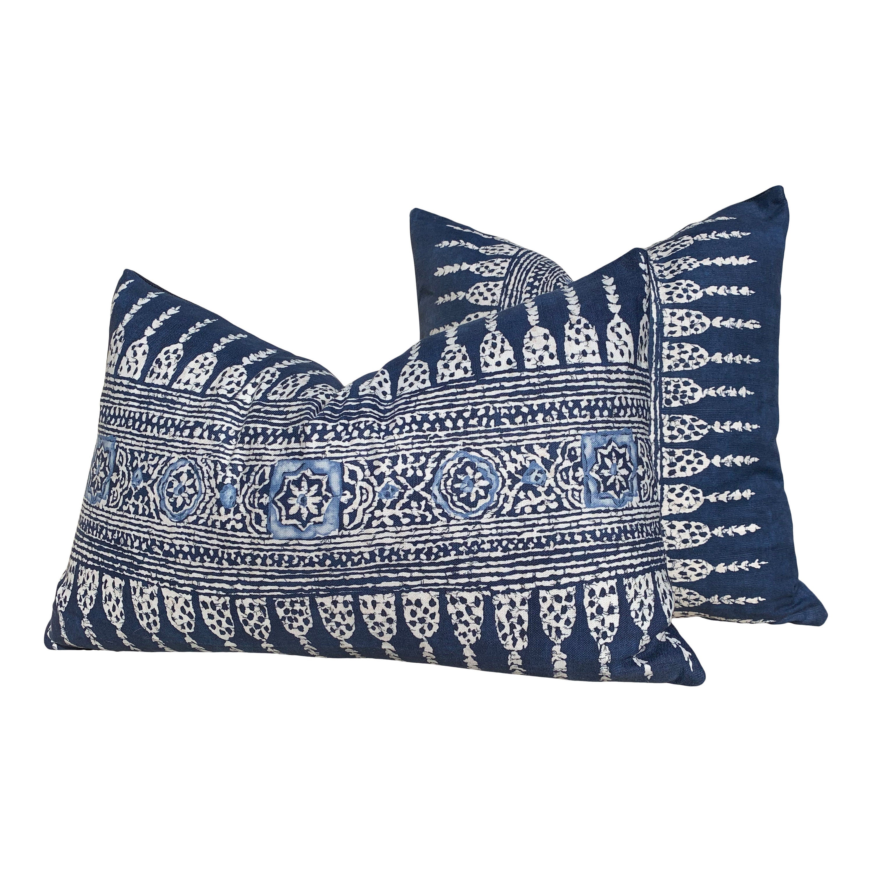Thibaut Javanese Stripe Pillow in Navy Blue  and White. Lumbar Decorative Pillow. Accent Throw pillow, Designer pillows, high end cushion