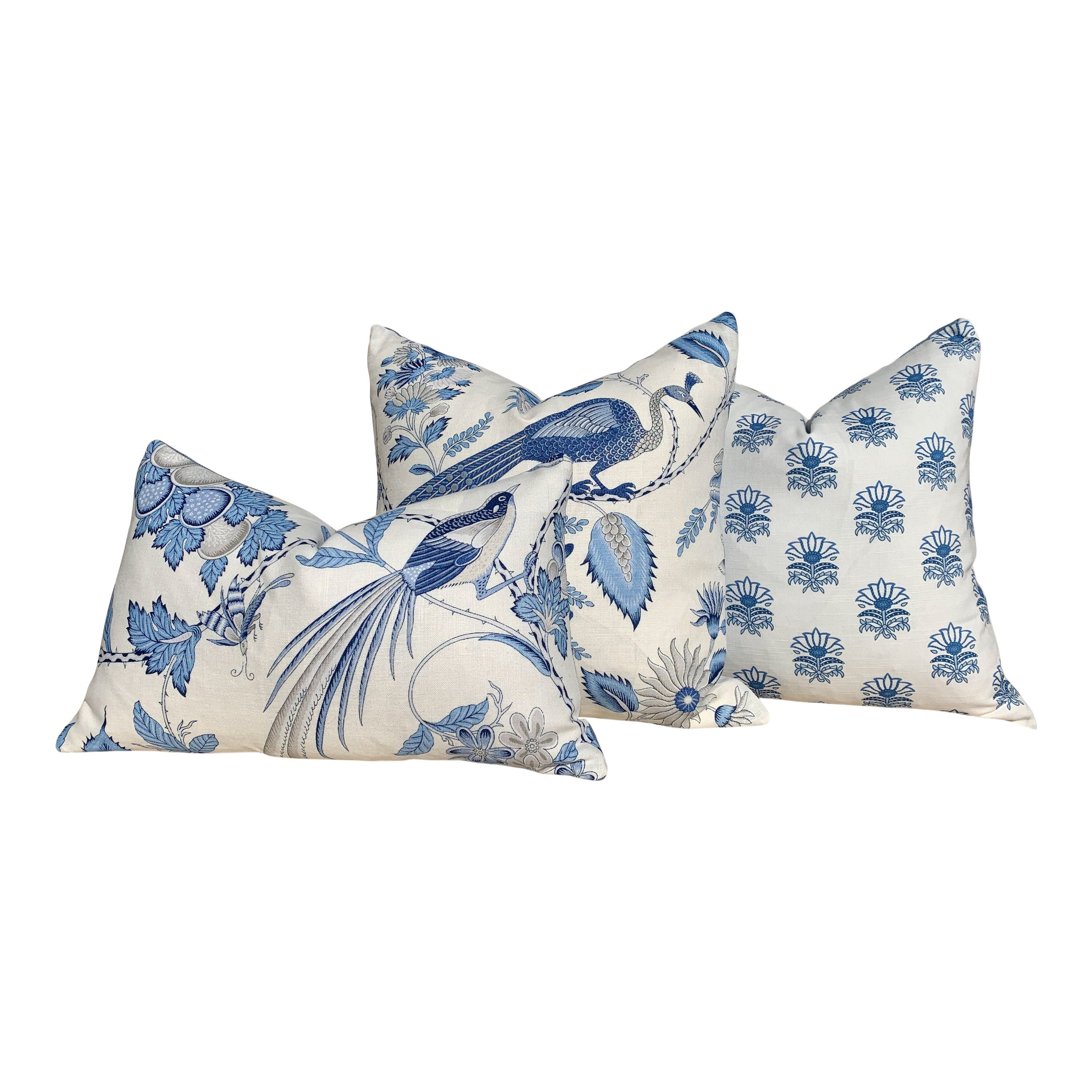 Schumacher Champagne Pillow in Blue and Gris. Lumbar Linen Pillow, designer pillow, accent cushion cover, decorative pillow
