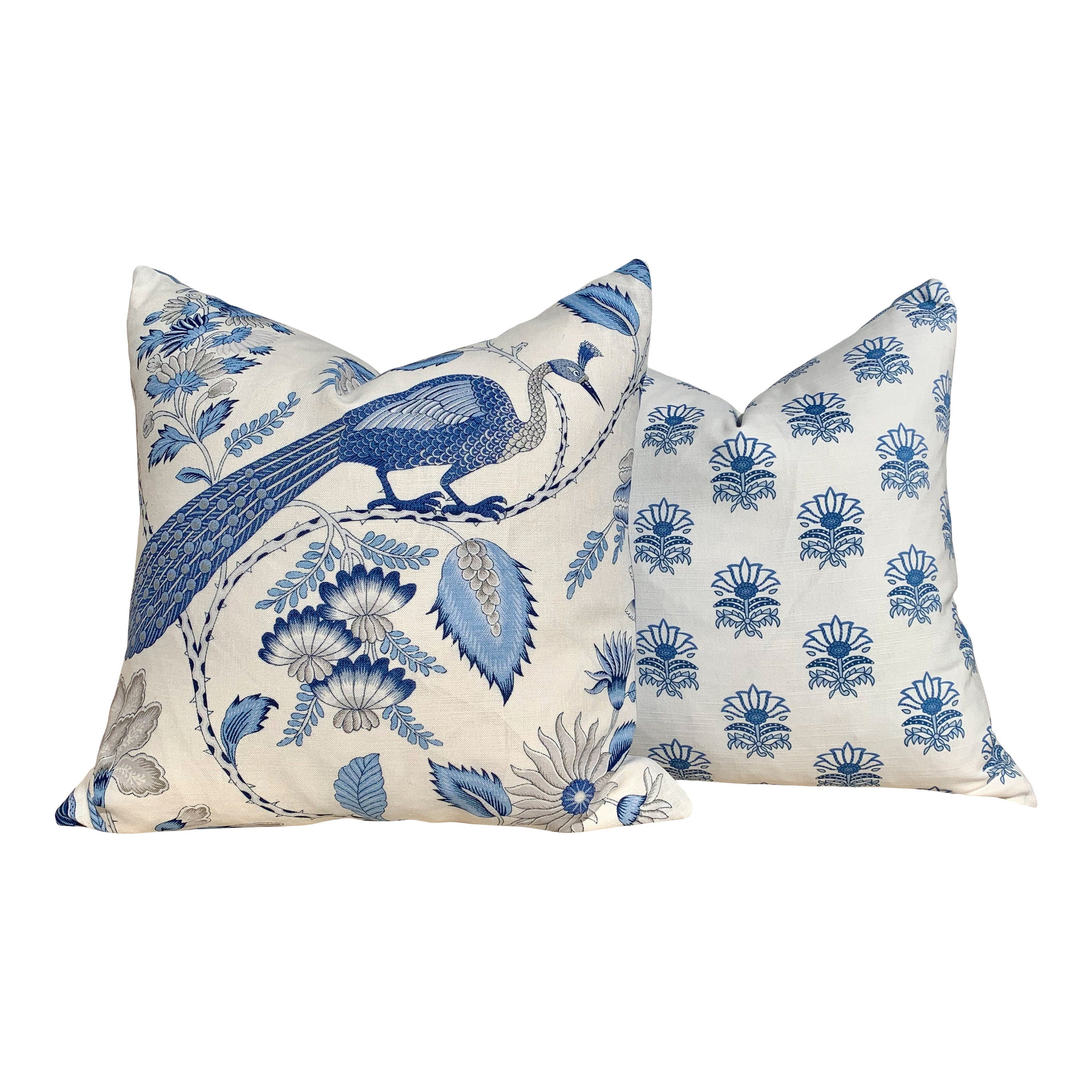 Schumacher Champagne Pillow in Blue and Gris. Lumbar Linen Pillow, designer pillow, accent cushion cover, decorative pillow