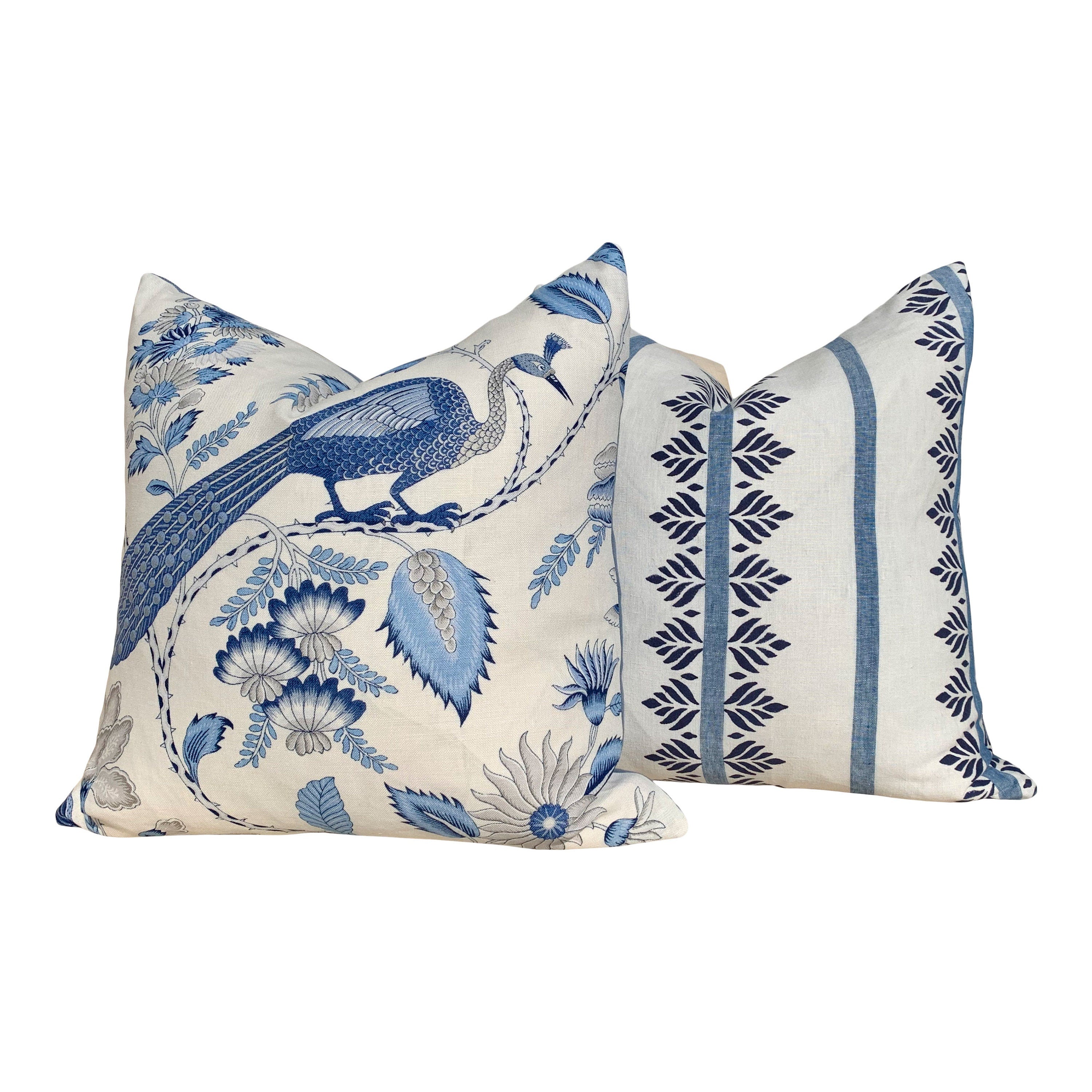 Schumacher Champagne Pillow in Blue and Gris. Lumbar Linen Pillow, designer pillow, accent cushion cover, decorative pillow