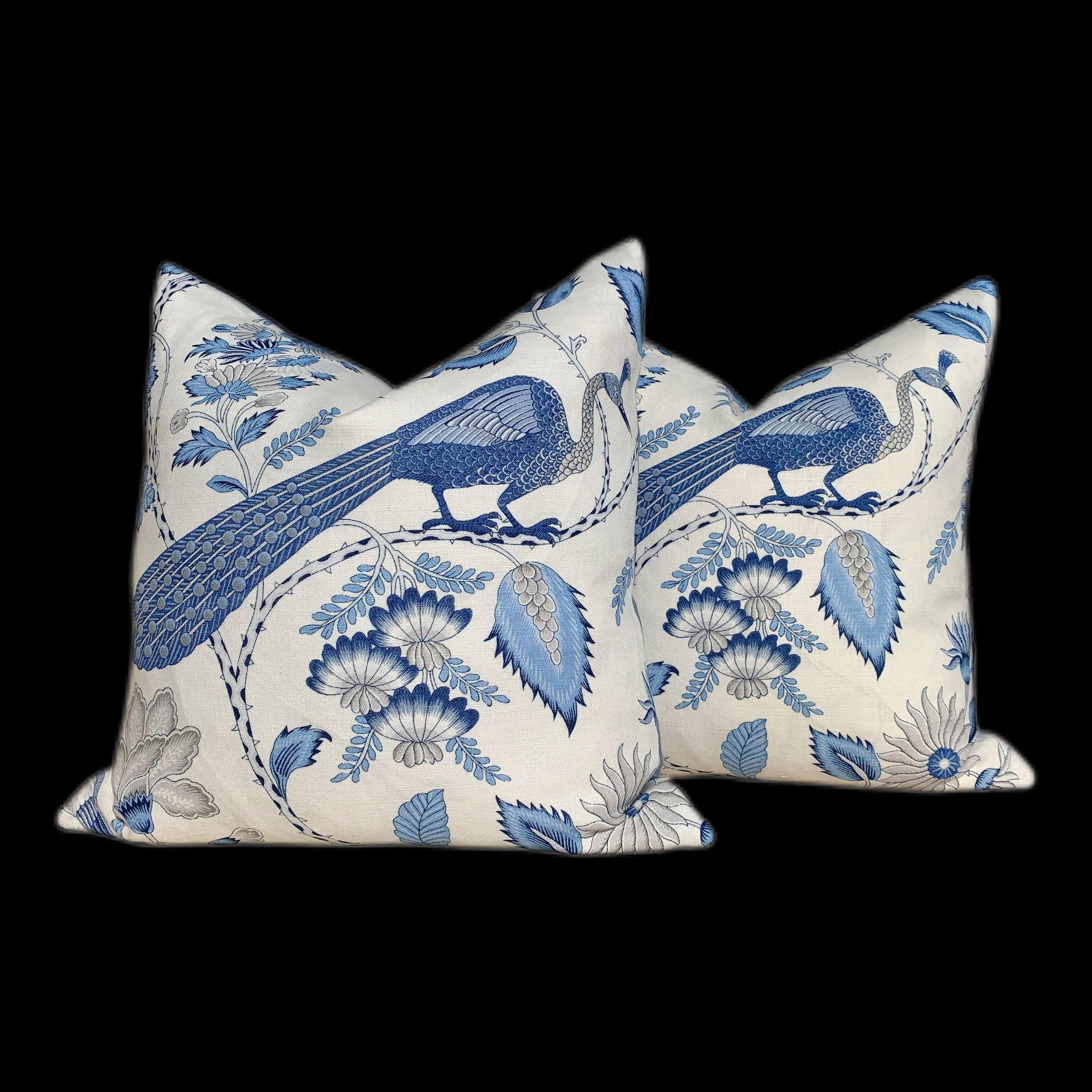 Schumacher Champagne Pillow in Blue and Gris. Lumbar Linen Pillow, designer pillow, accent cushion cover, decorative pillow