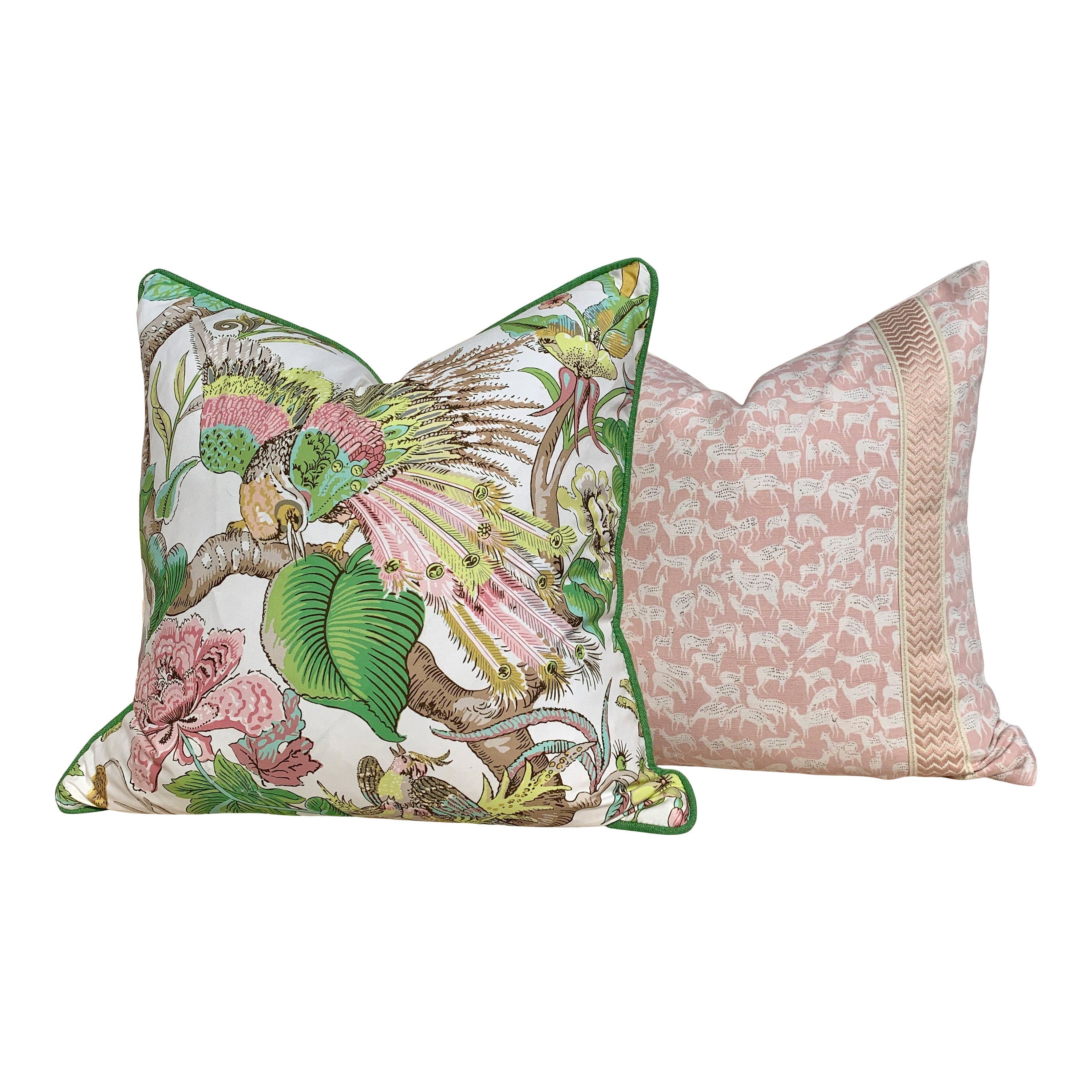 Schumacher Cranley Garden Green Pillow. Chinoiserie Green Pillow, Green Pink Pillow, Euro sham Cushion, Exotic Bird Accent Cushion Cover