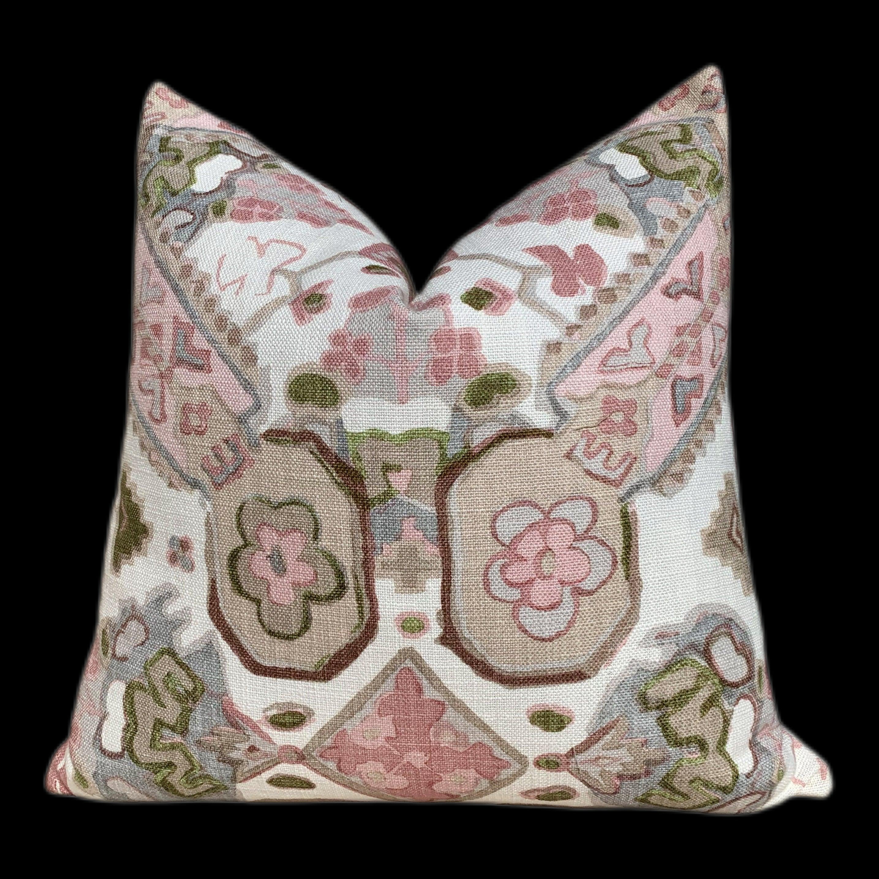 Thibaut Persian Caret Pillow Blush. Lumbar Pink Pillow //  Designer Fabric Pillow // Euro Sham 26x26