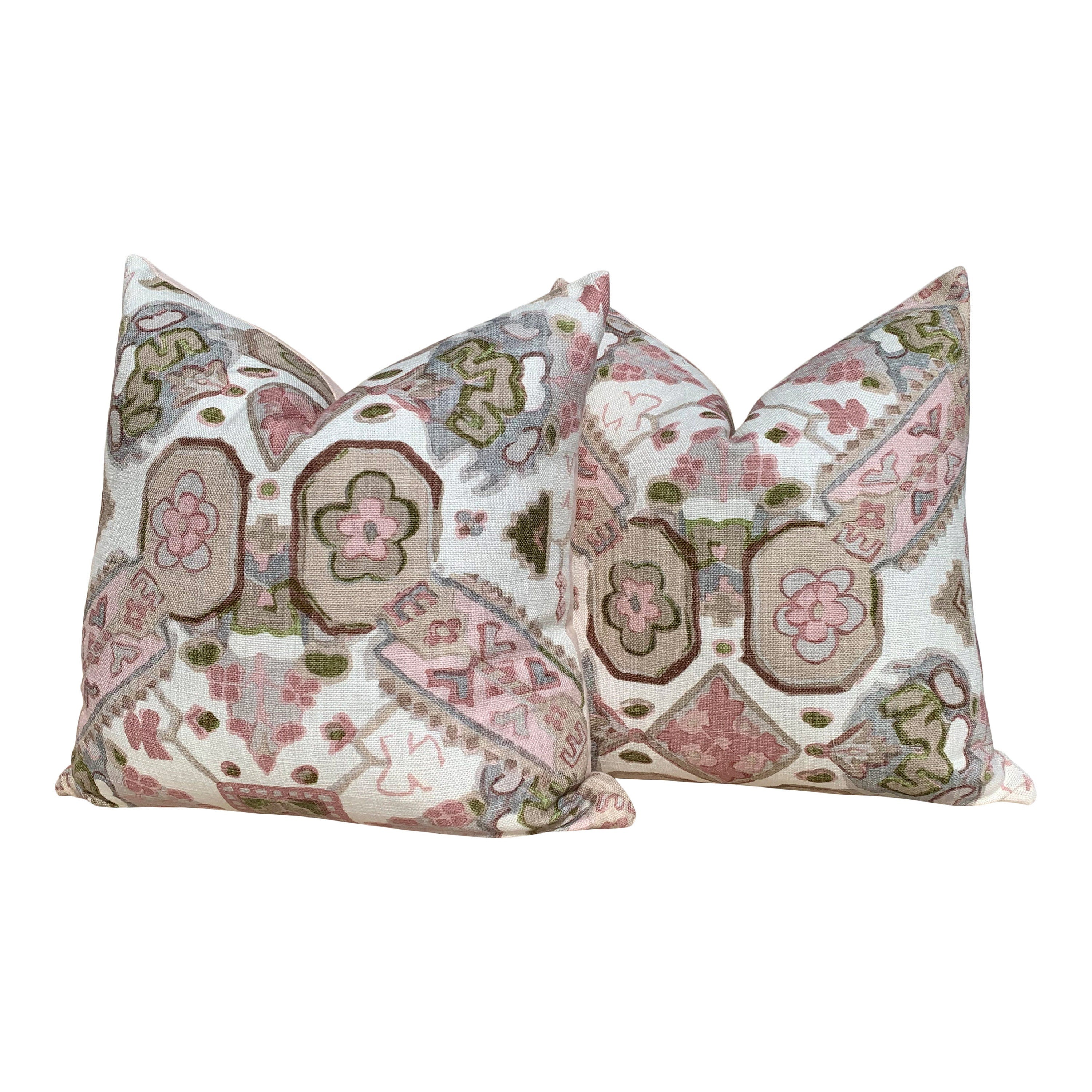 Thibaut Persian Caret Pillow Blush. Lumbar Pink Pillow //  Designer Fabric Pillow // Euro Sham 26x26