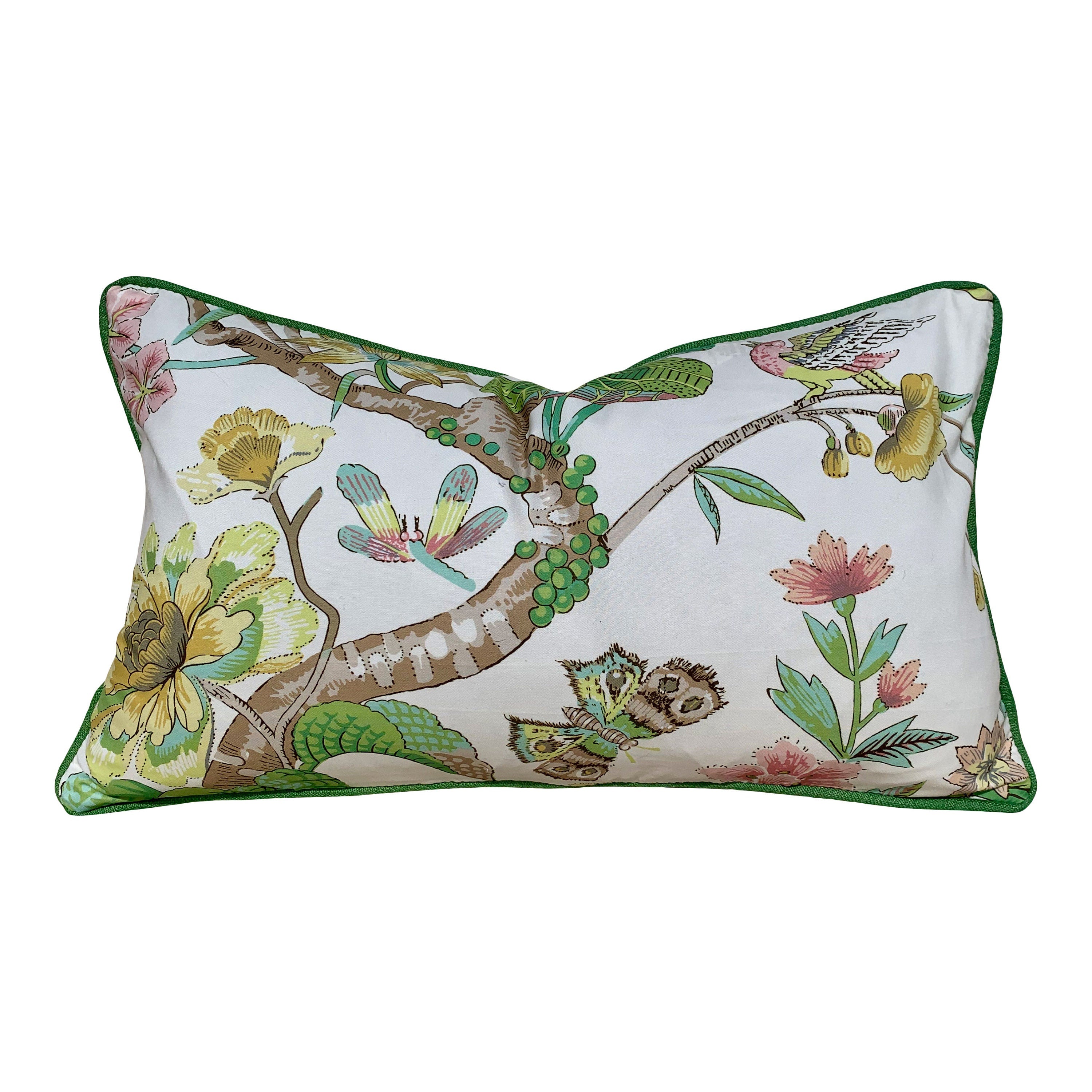 Schumacher Cranley Garden Pillow. Floral Lumbar Pillow, Green Yellow Pillow, Euro Sham 26"x26", Fauna Pillow Cover