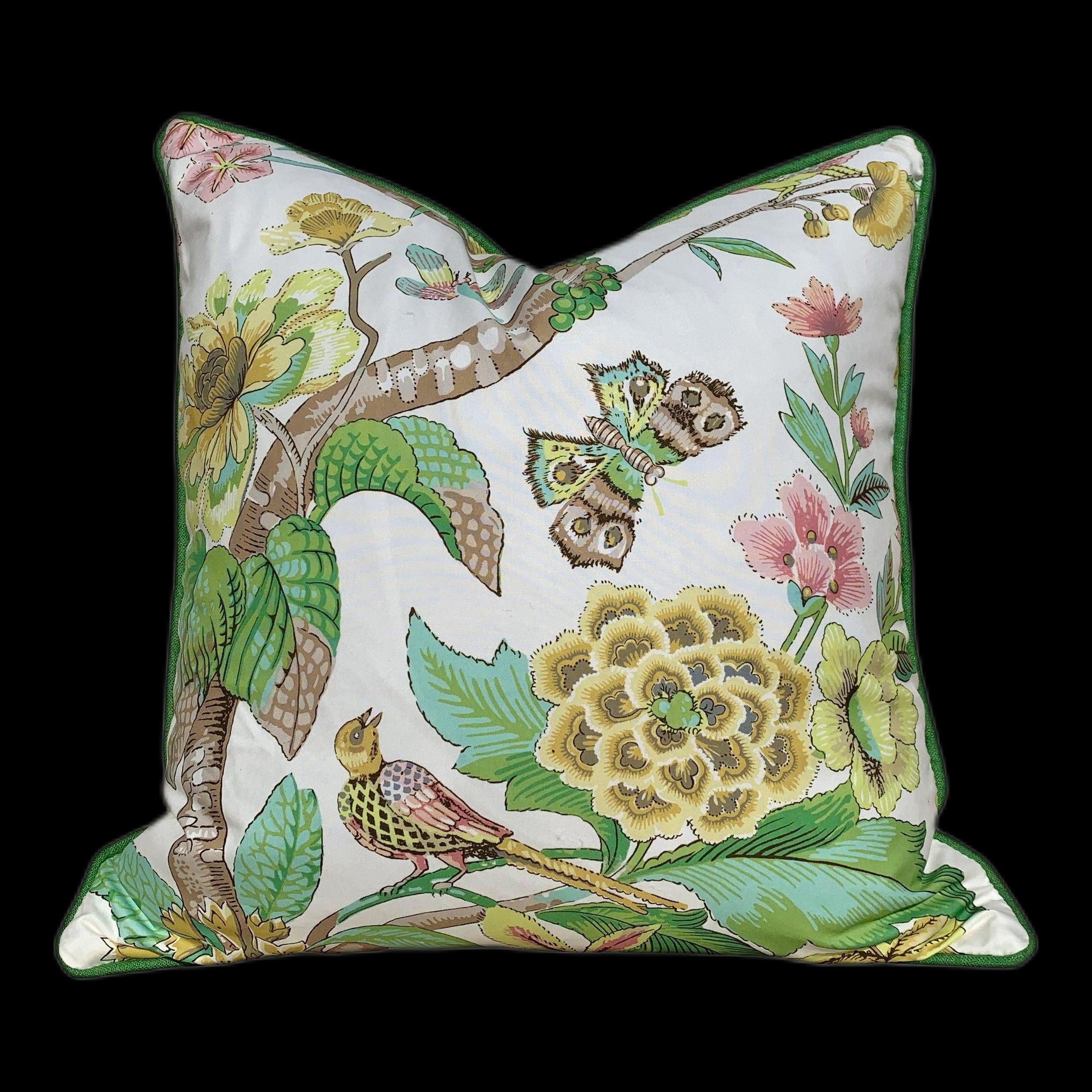 Schumacher Cranley Garden Pillow. Floral Lumbar Pillow, Green Yellow Pillow, Euro Sham 26"x26", Fauna Pillow Cover
