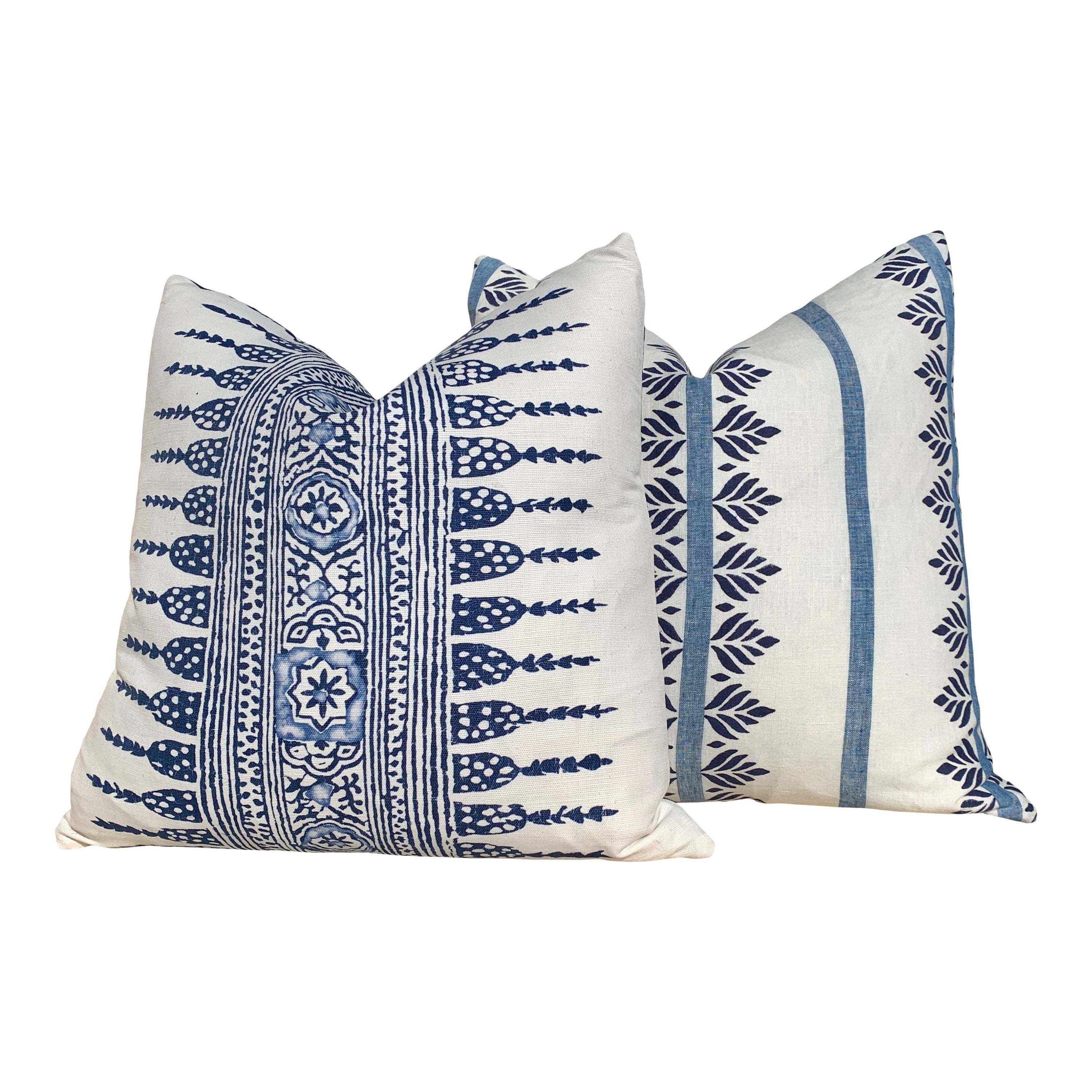 Thibaut Fern Stripe Pillow in Blue.  Striped Navy Pillow, Blue Lumbar Pillow, Designer Throw Pillow, Designer Lumbar Pillow