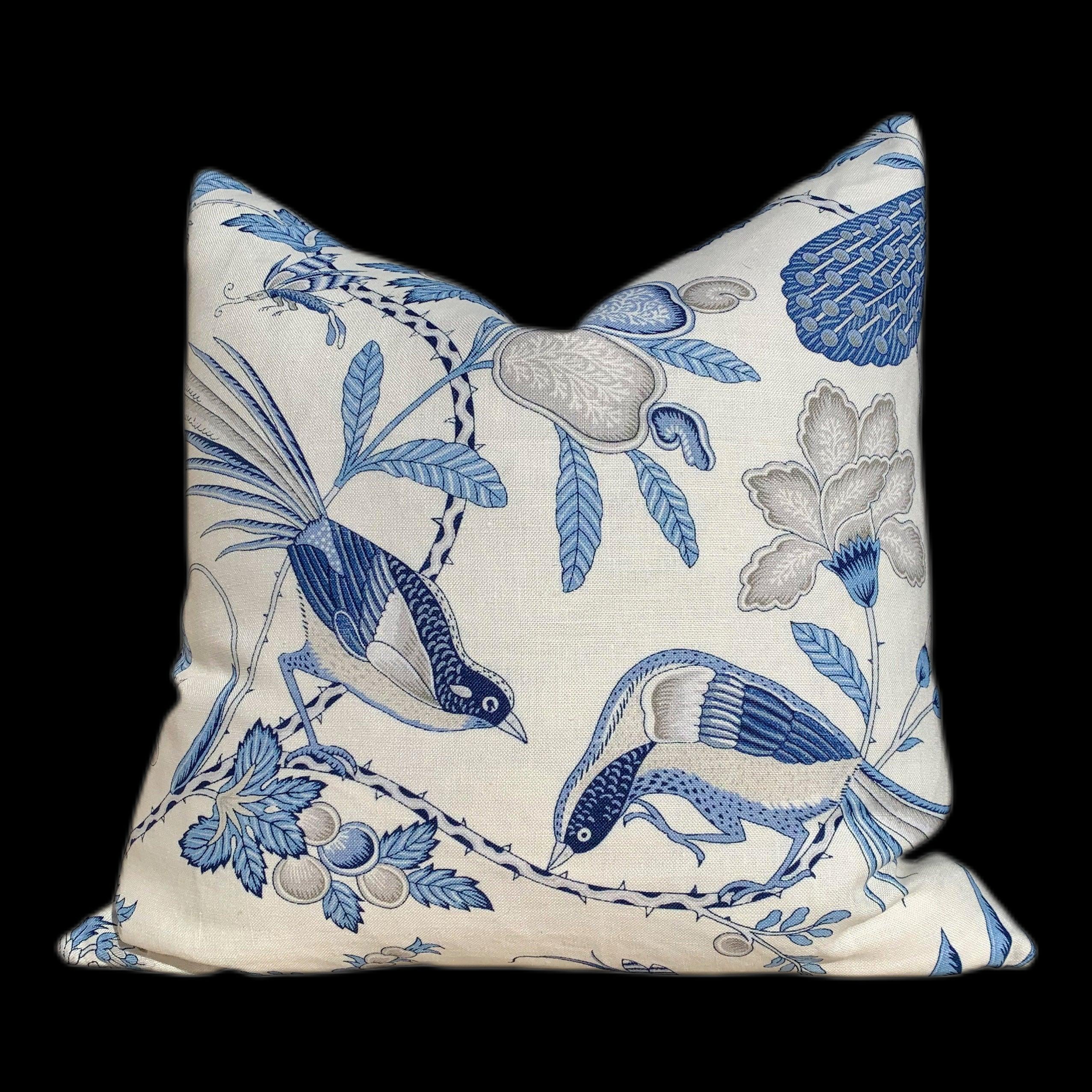 Schumacher Champagne Pillow in Blue and Gris. Lumbar Linen Pillow, designer pillow, accent cushion cover, decorative pillow