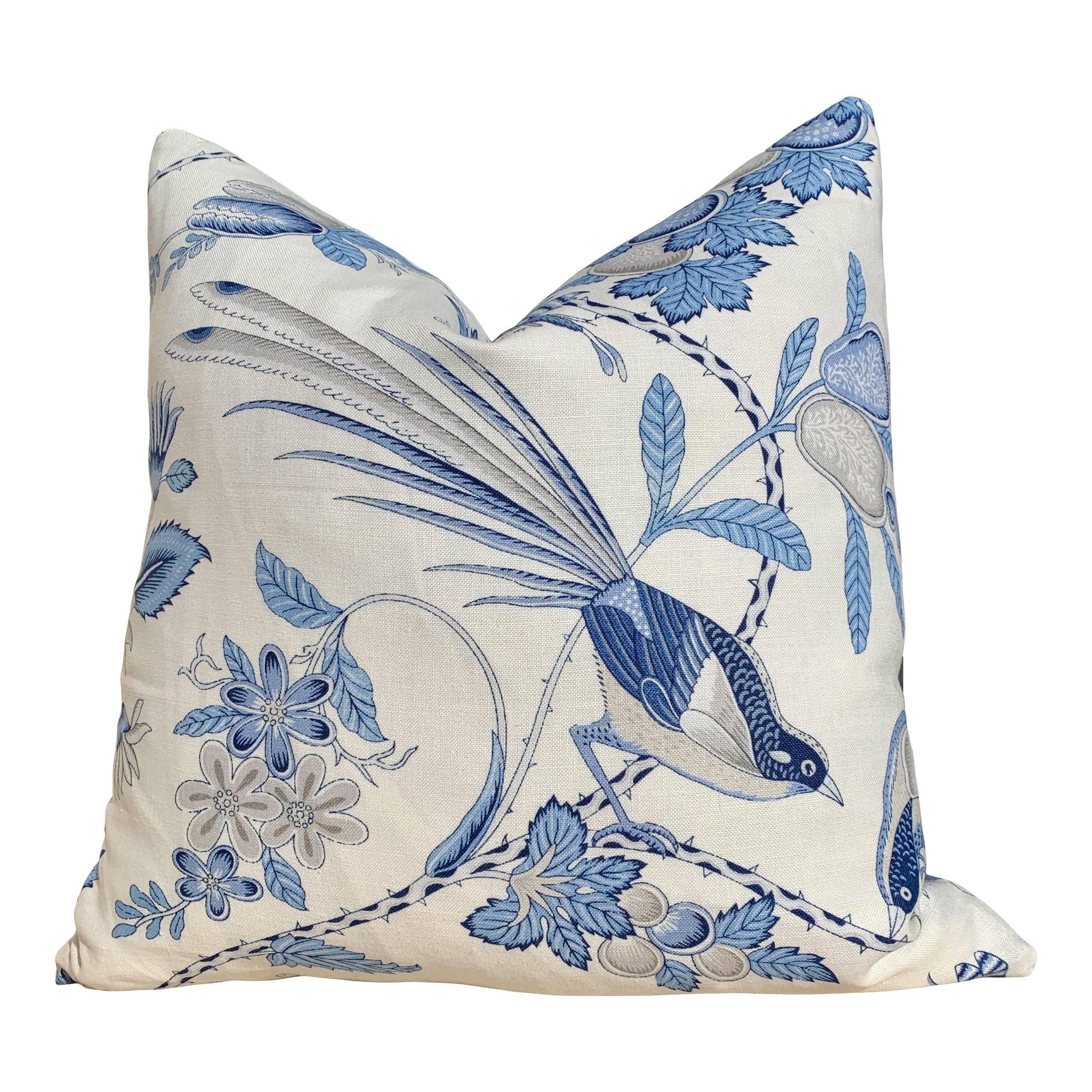 Schumacher Champagne Pillow in Blue and Gris. Lumbar Linen Pillow, designer pillow, accent cushion cover, decorative pillow