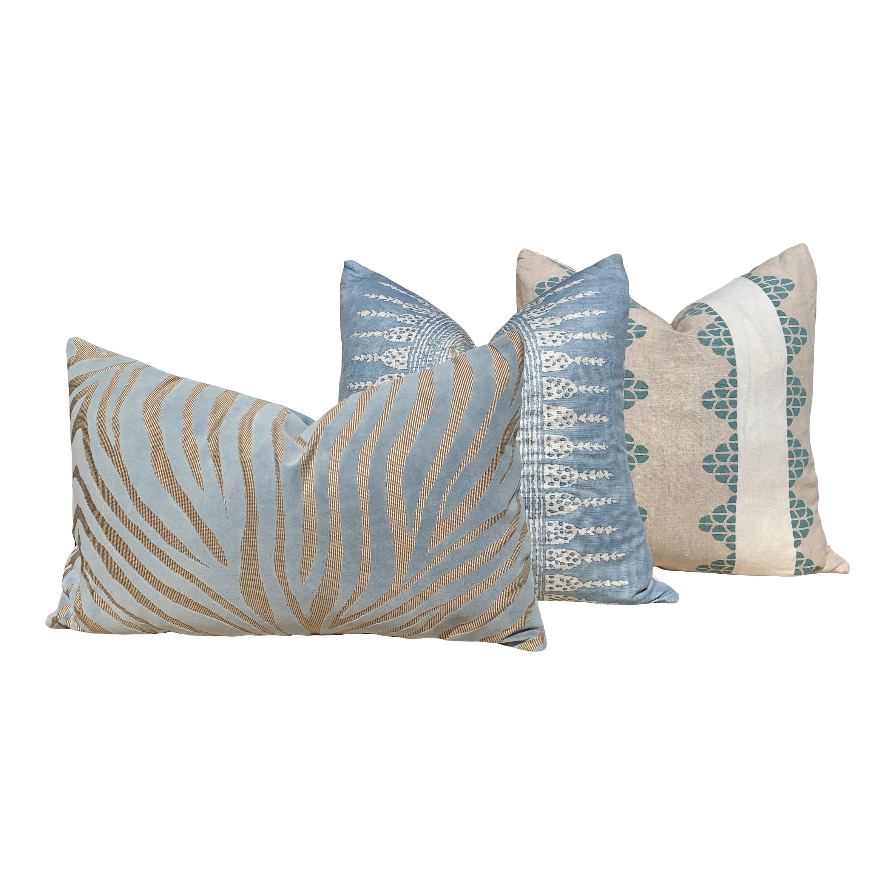 Thibaut Dhara Stripe Pillow in Aqua. Lumbar Striped Spa Pillow Cover, Sea Foam Toss Throw, Euro Sham 18x18 20x20 22x22 24x24 for Sofa Couch