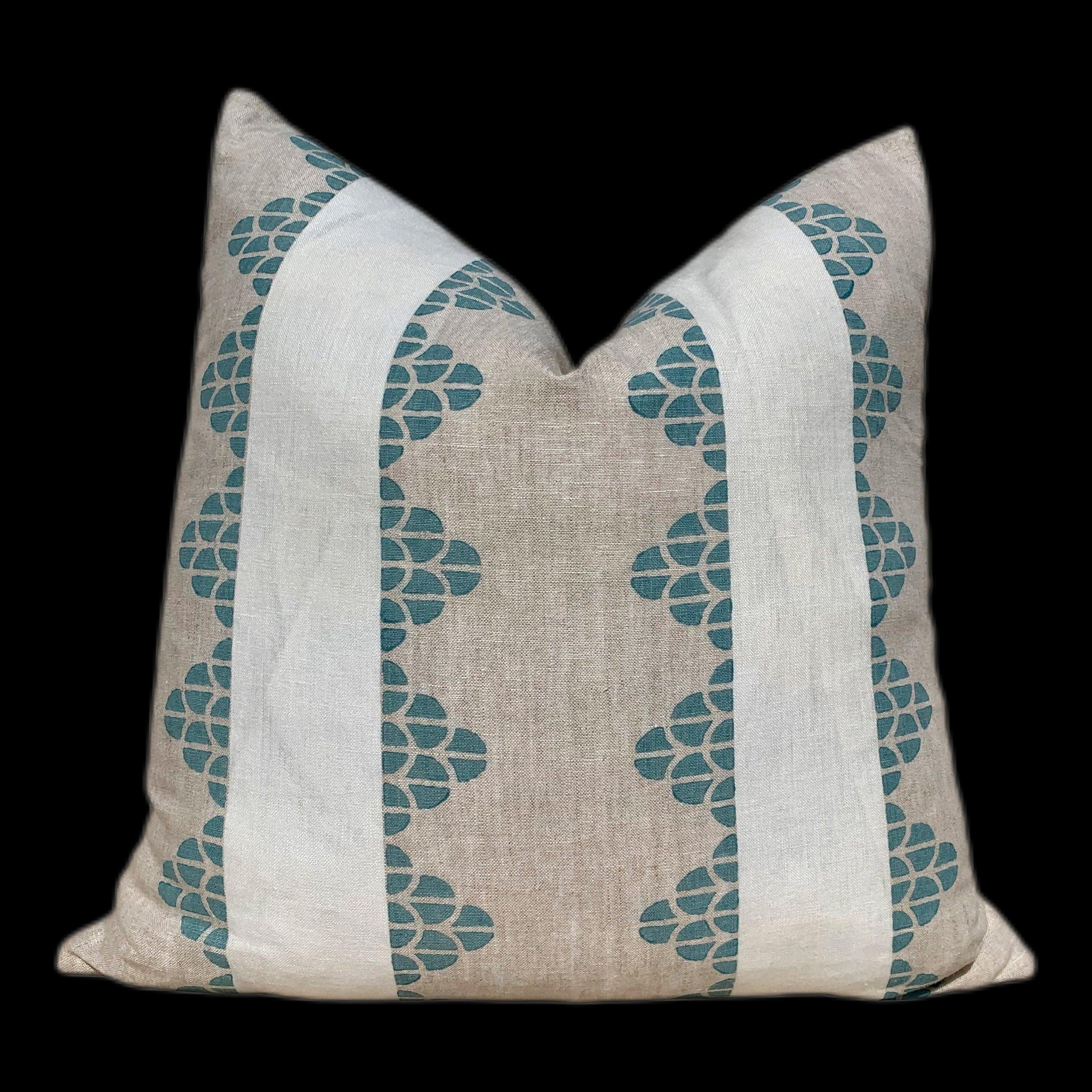Thibaut Dhara Stripe Pillow in Aqua. Lumbar Striped Spa Pillow Cover, Sea Foam Toss Throw, Euro Sham 18x18 20x20 22x22 24x24 for Sofa Couch