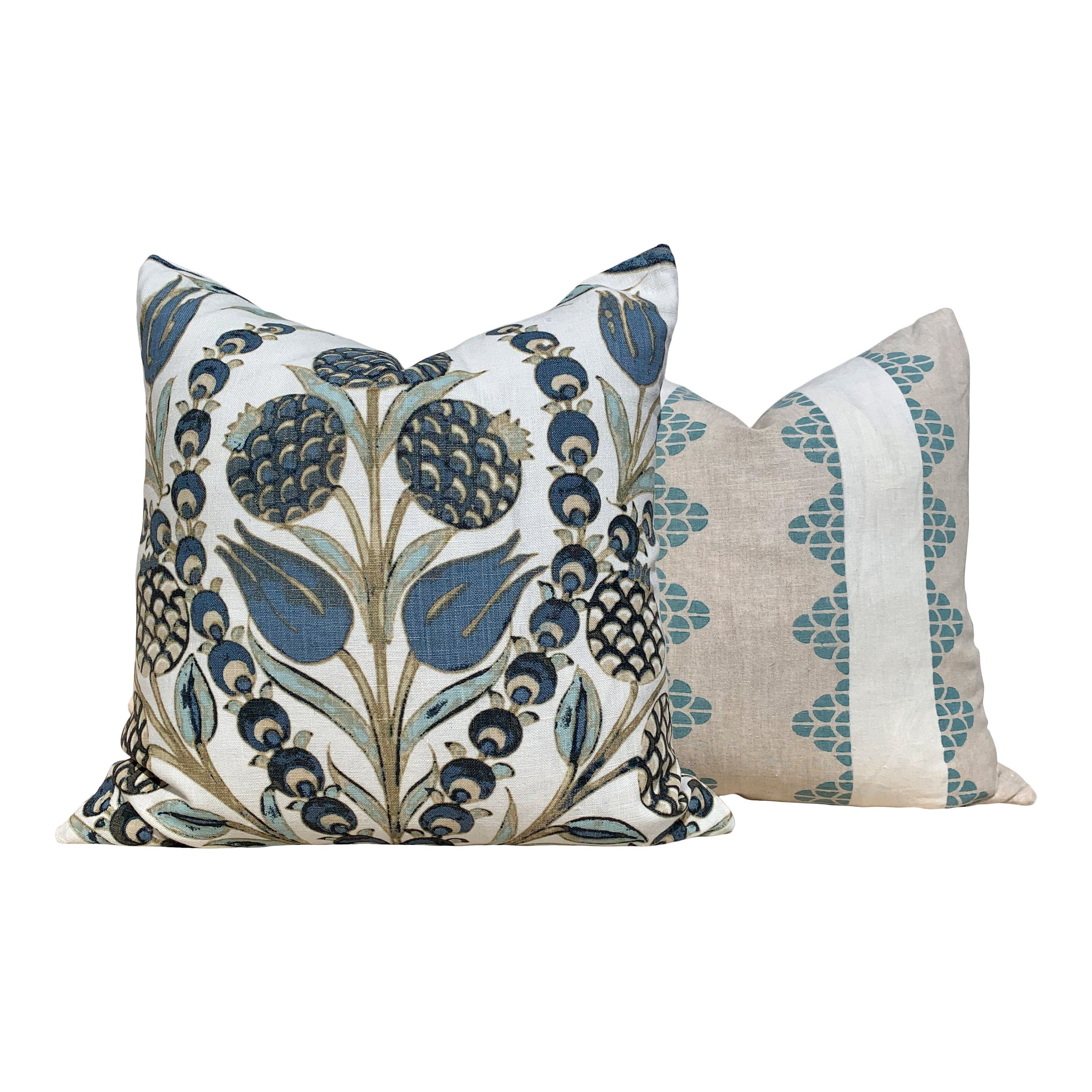 Thibaut Dhara Stripe Pillow in Aqua. Lumbar Striped Spa Pillow Cover, Sea Foam Toss Throw, Euro Sham 18x18 20x20 22x22 24x24 for Sofa Couch