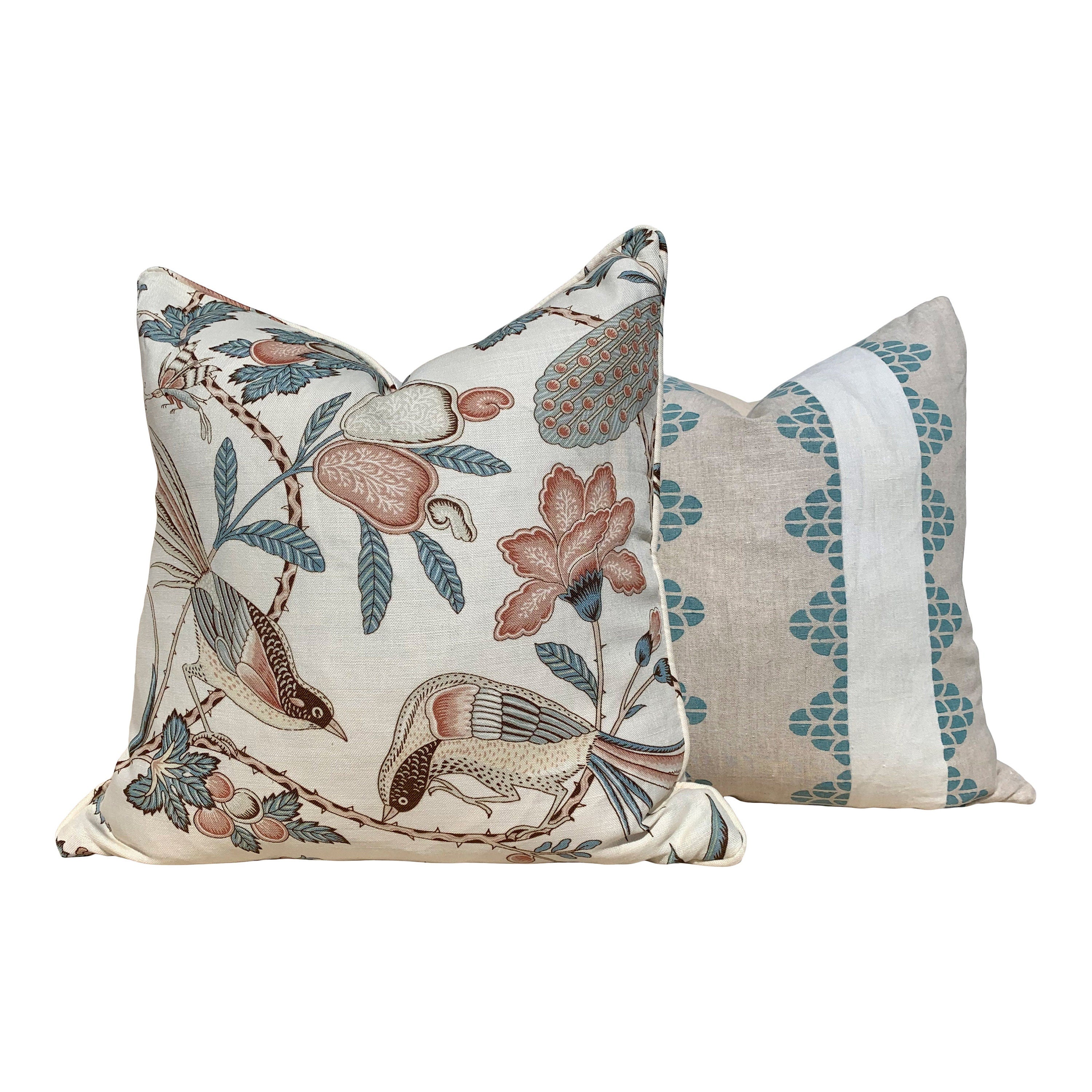 Thibaut Dhara Stripe Pillow in Aqua. Lumbar Striped Spa Pillow Cover, Sea Foam Toss Throw, Euro Sham 18x18 20x20 22x22 24x24 for Sofa Couch
