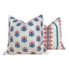 Designer Milford Pillow Red Blue. Floral Pillow Cover //  Red Lumbar Pillow //  Euro Sham Pillow 26