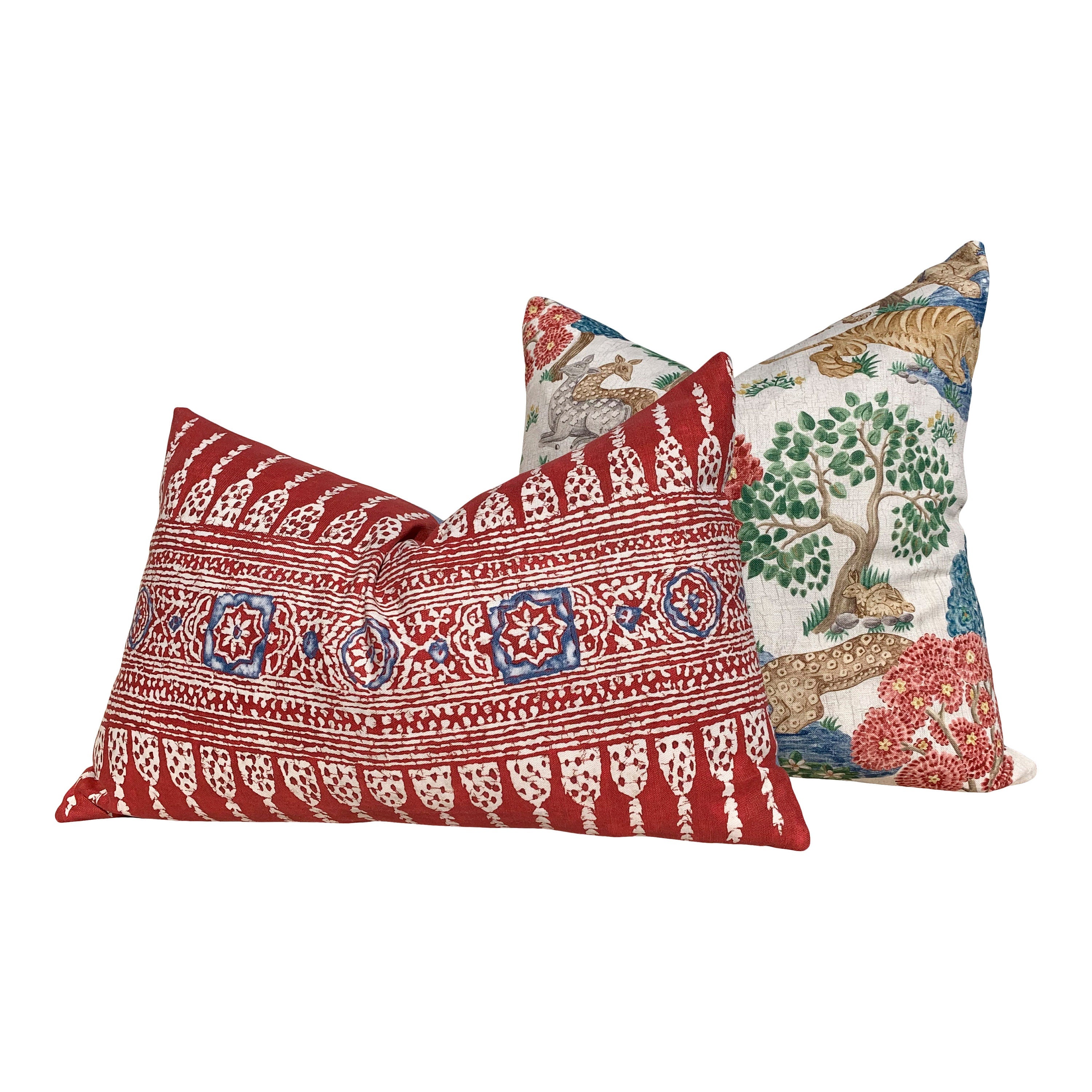 Thibaut Javanese Stripe Pillow in Red. Lumbar Striped Pillow, Boho Red Pillow, Euro Sham 26X26, Blue and Red Cushion Cover, 