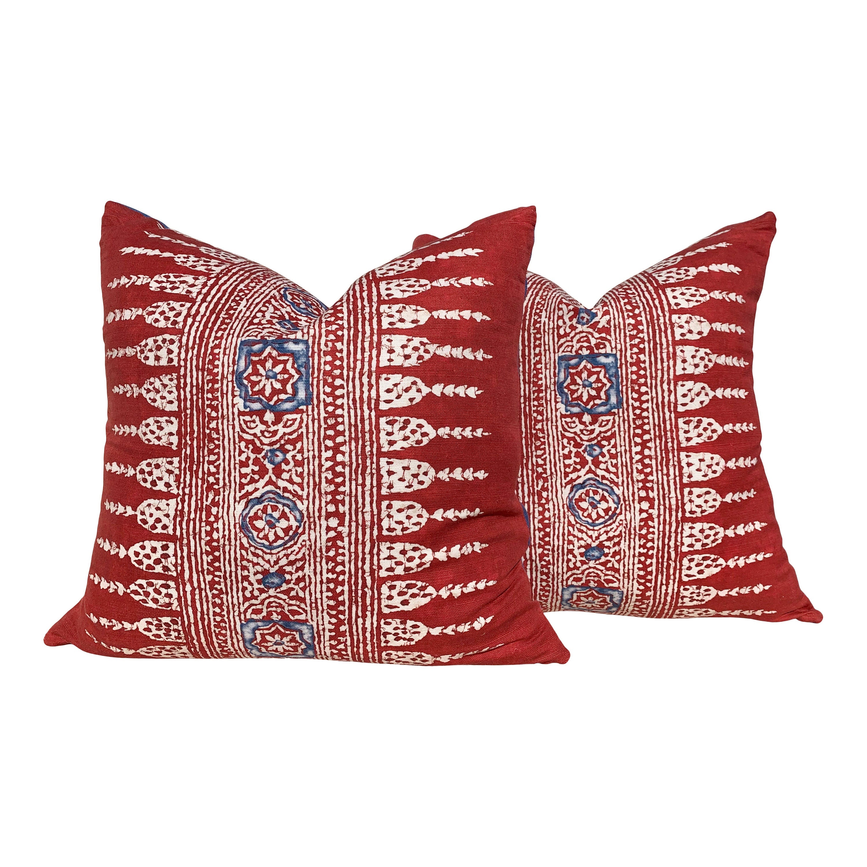 Thibaut Javanese Stripe Pillow in Red. Lumbar Striped Pillow, Boho Red Pillow, Euro Sham 26X26, Blue and Red Cushion Cover, 