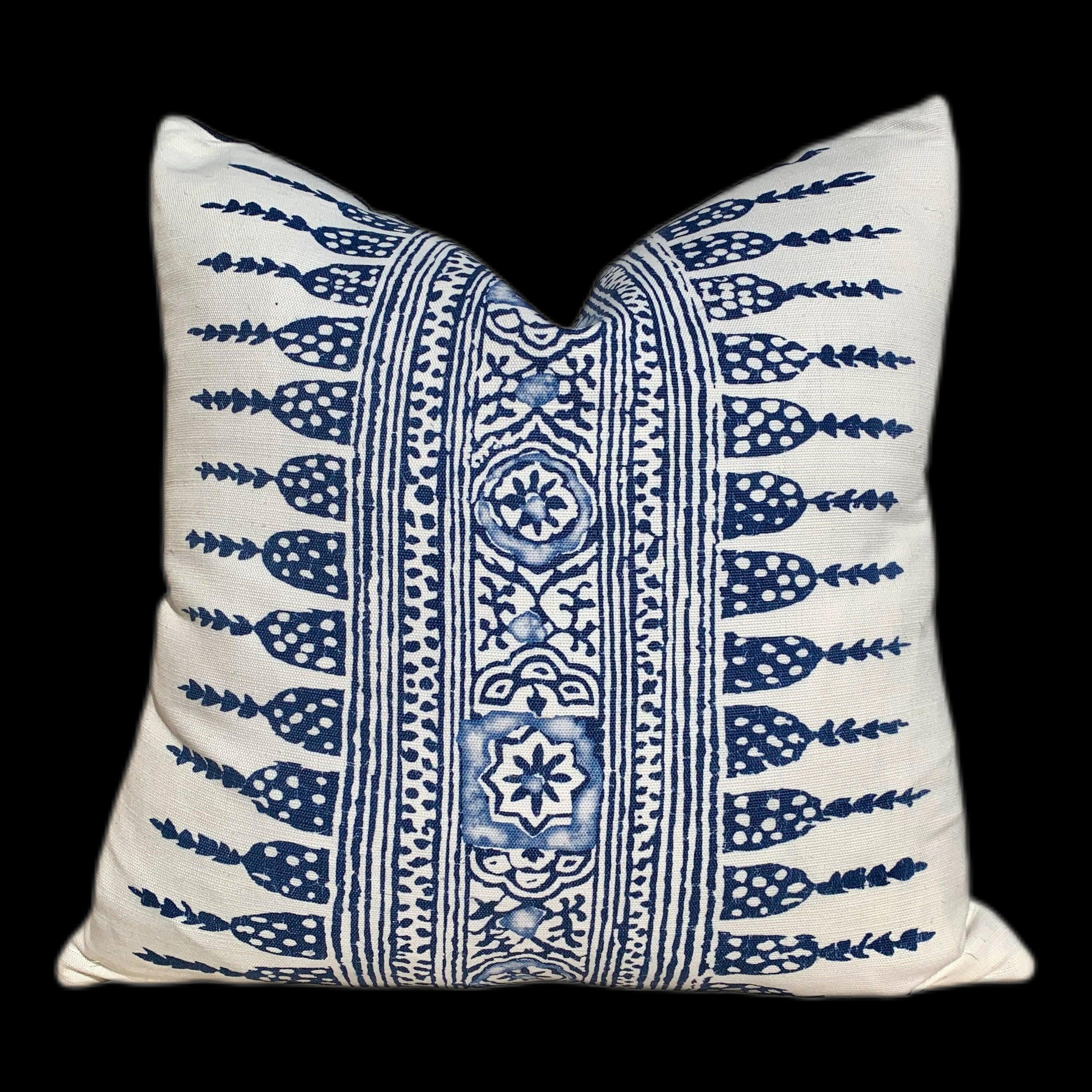 Thibaut Javanese Stripe Pillow in Blue and White. Lumbar Decorative Pillow. Accent Throw pillow, Designer pillows, high end cushion