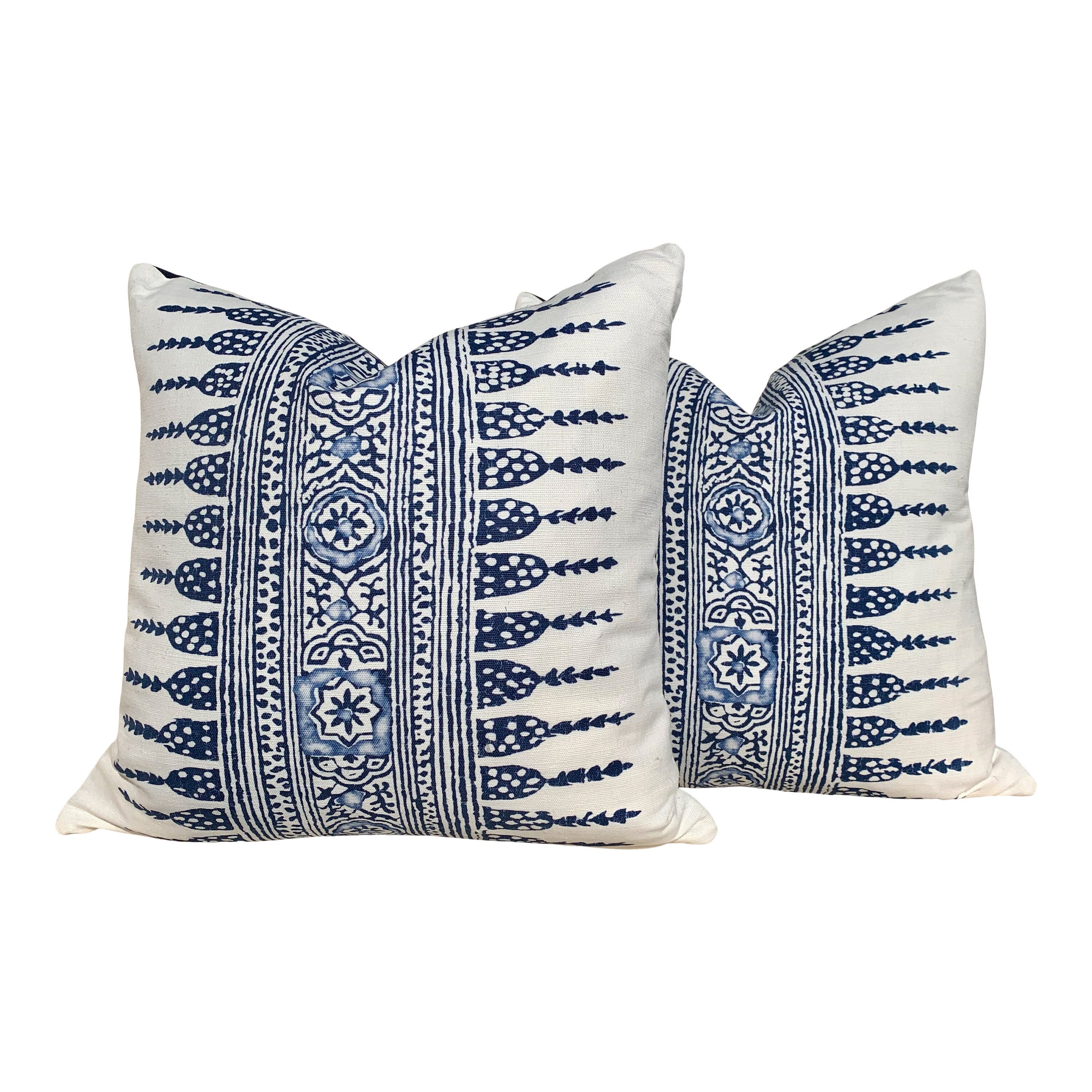 Thibaut Javanese Stripe Pillow in Blue and White. Lumbar Decorative Pillow. Accent Throw pillow, Designer pillows, high end cushion