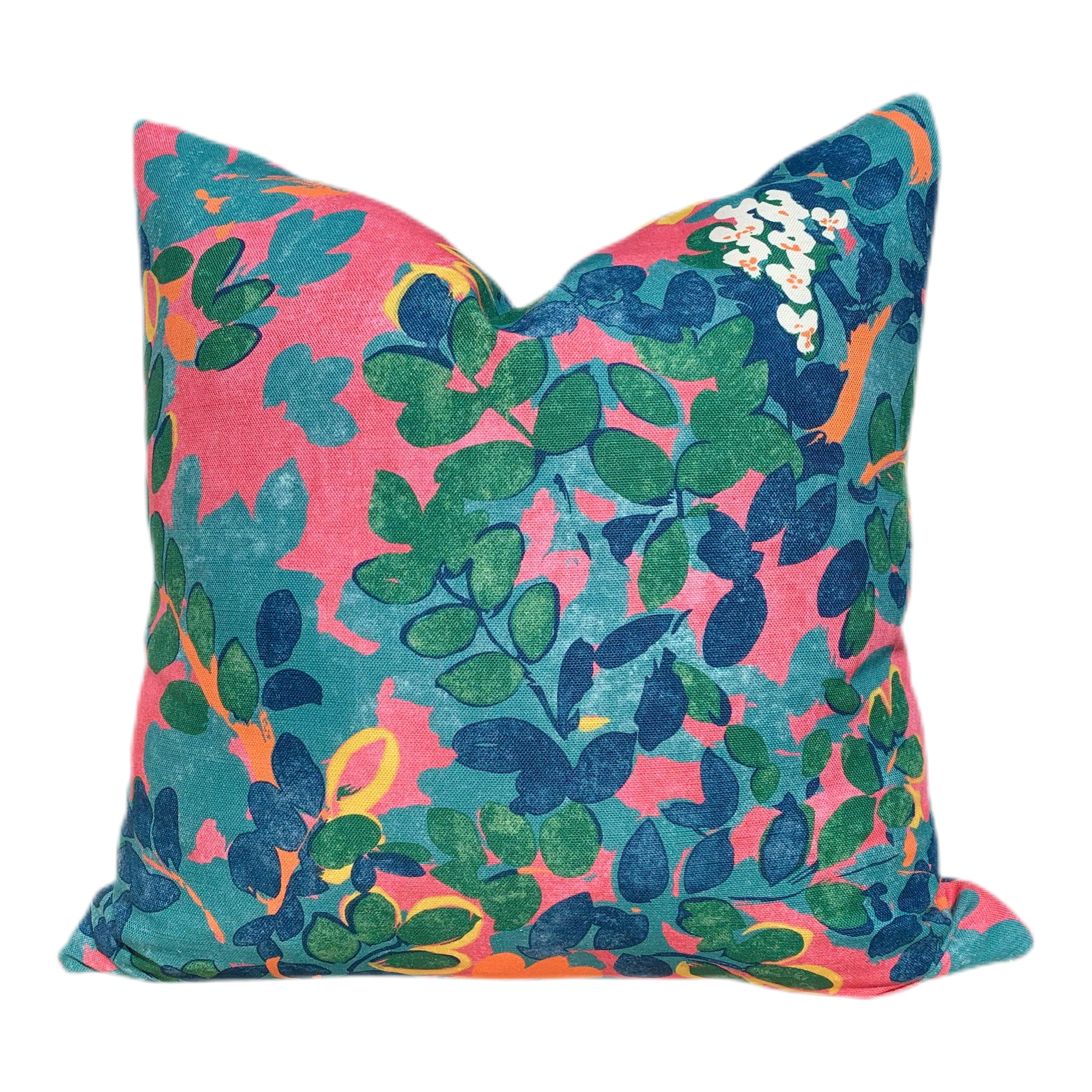 Central Park Floral Pillow Cover in Teal and Pink.