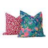 Thibaut Central Park Pillow in Teal and Pink. Designer Pillow Cover, Accent lumbar pillow, High End Floral Pillow Sham